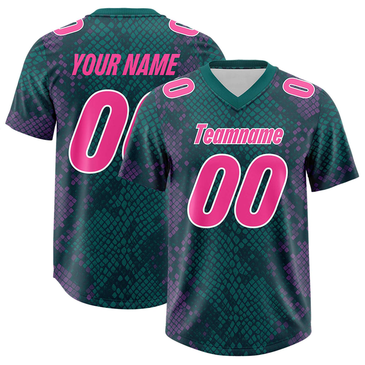Custom Aqua Personalized Snakeskin Graffiti Pattern Authentic American Football Jersey