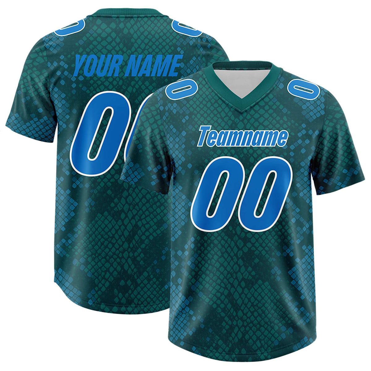 Custom Aqua Personalized Snakeskin Graffiti Pattern Authentic American Football Jersey