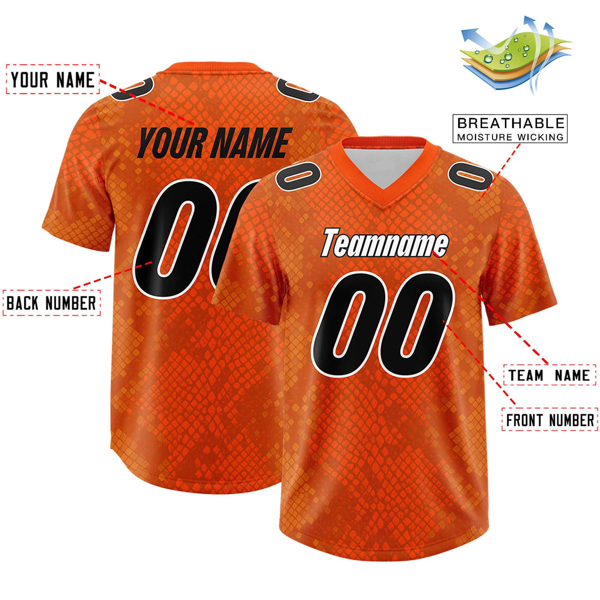 Custom Orange Personalized Snakeskin Graffiti Pattern Authentic American Football Jersey