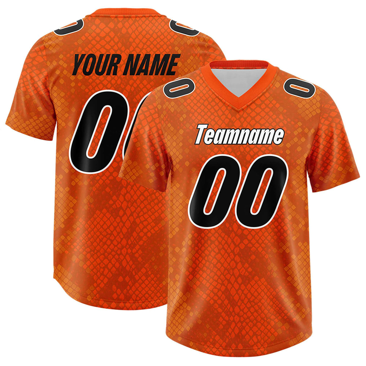 Custom Orange Personalized Snakeskin Graffiti Pattern Authentic American Football Jersey