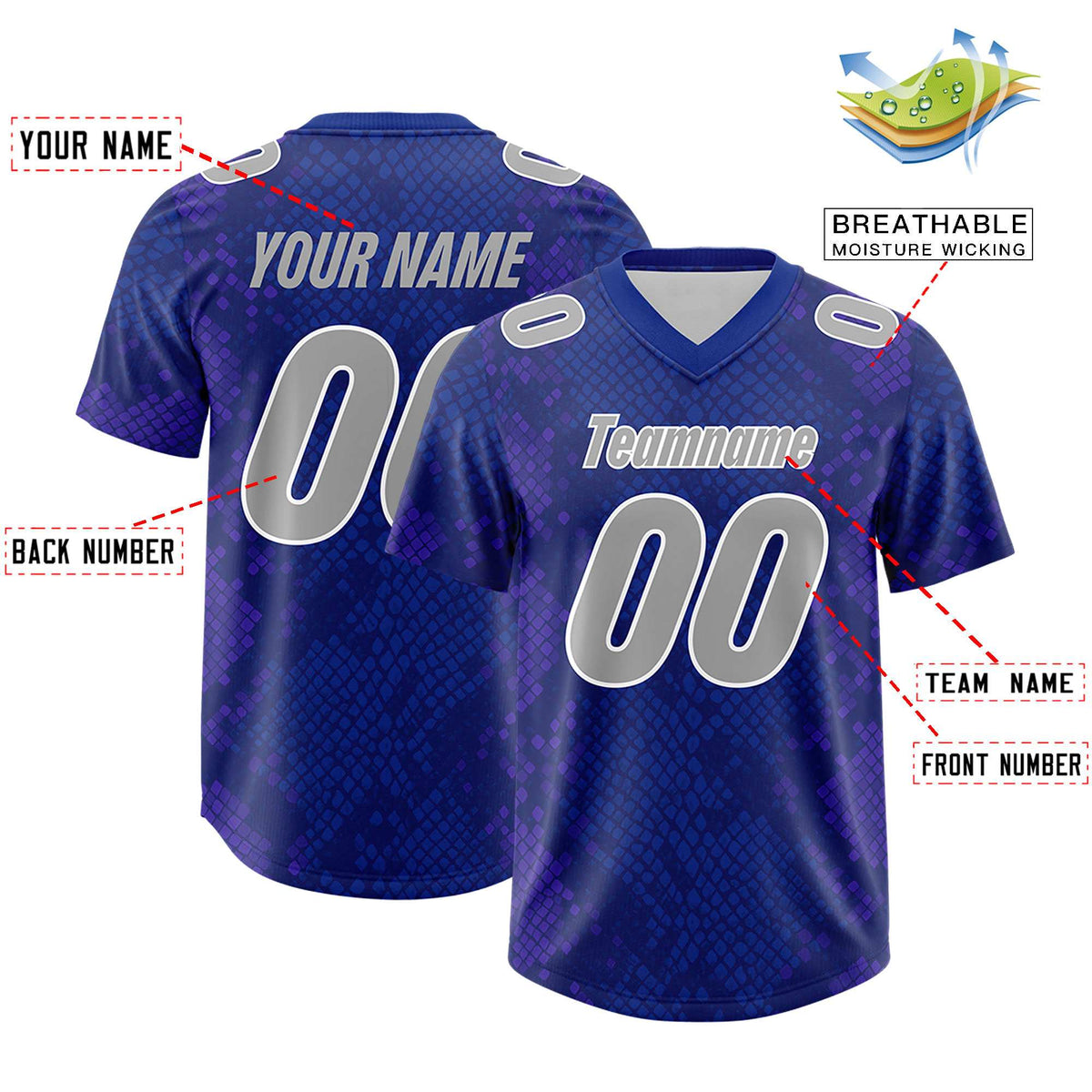 Custom Royal Personalized Snakeskin Graffiti Pattern Authentic American Football Jersey
