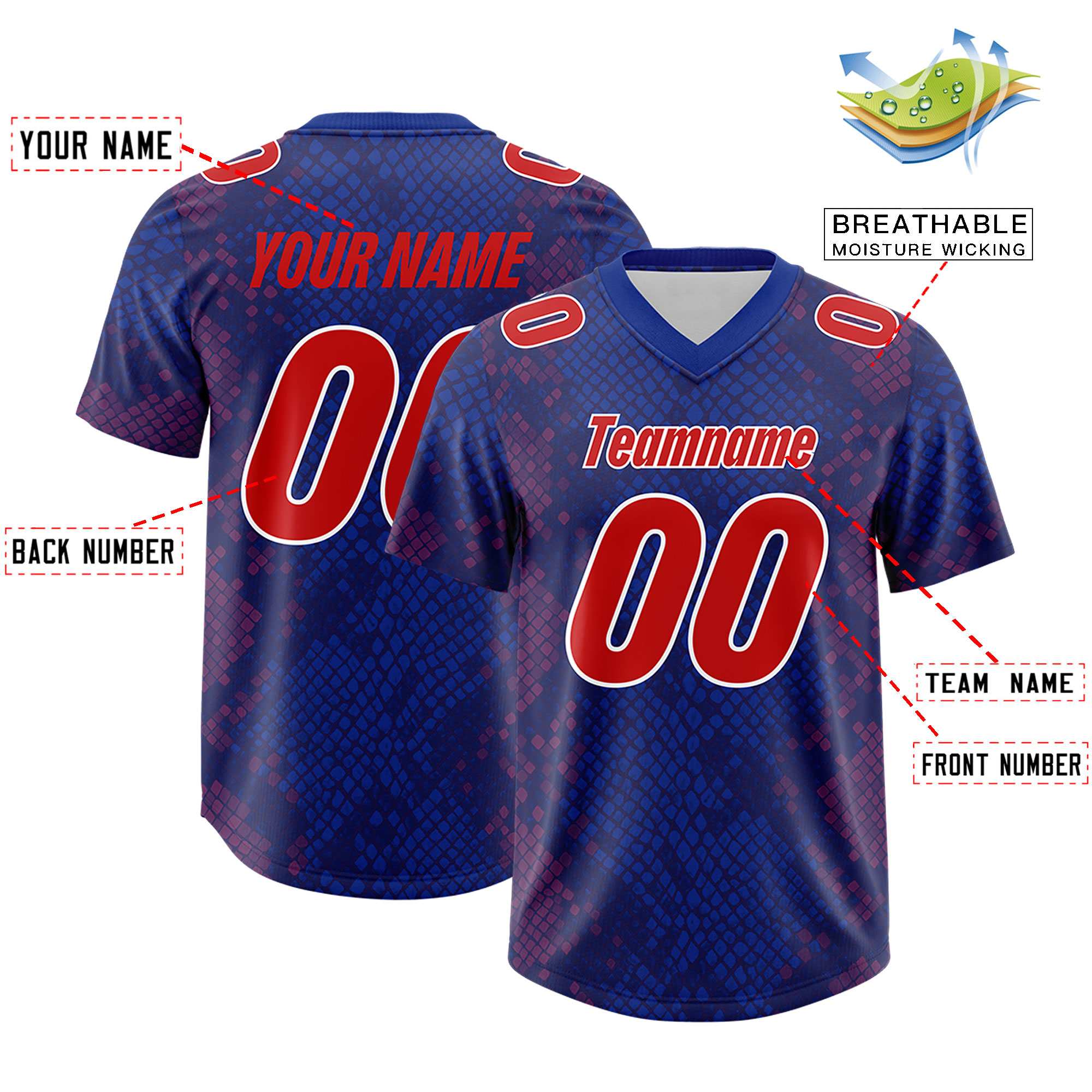 Custom Royal Personalized Snakeskin Graffiti Pattern Authentic American Football Jersey