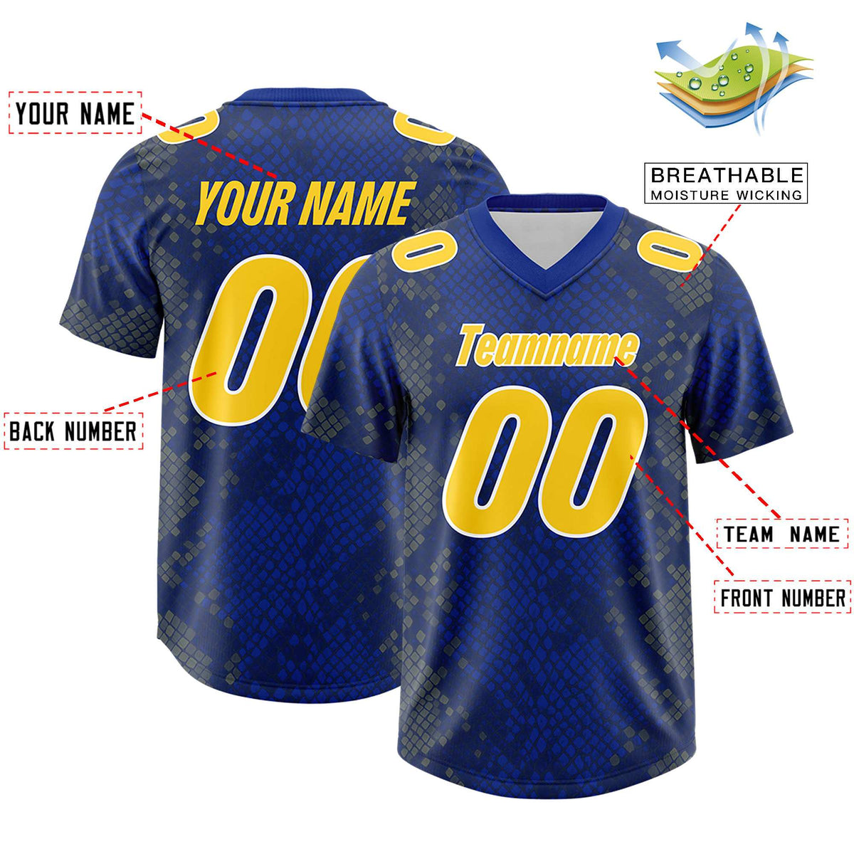 Custom Royal Personalized Snakeskin Graffiti Pattern Authentic American Football Jersey