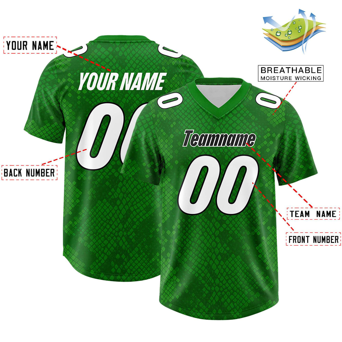 Custom Kelly Green Personalized Snakeskin Graffiti Pattern Authentic American Football Jersey