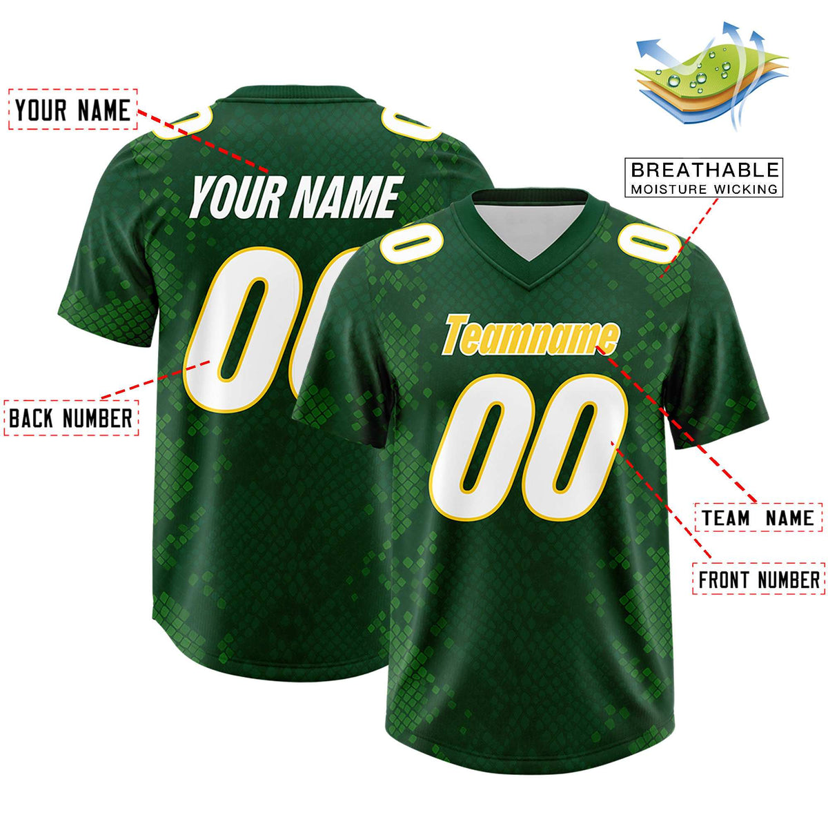 Custom Green Personalized Snakeskin Graffiti Pattern Authentic American Football Jersey