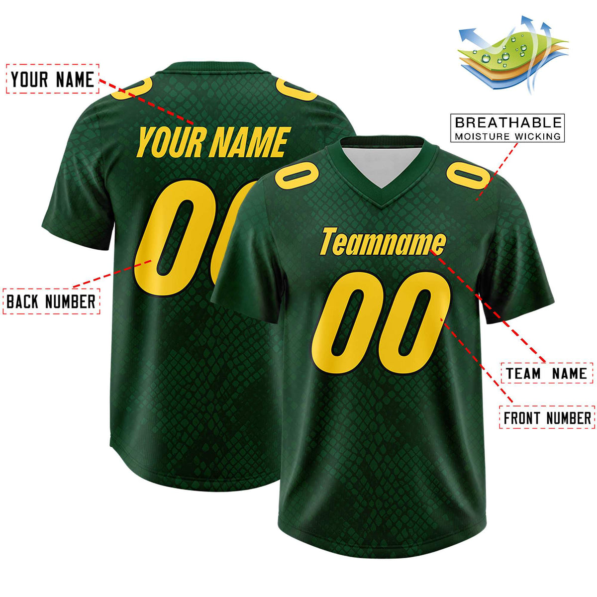 Custom Green Personalized Snakeskin Graffiti Pattern Authentic American Football Jersey
