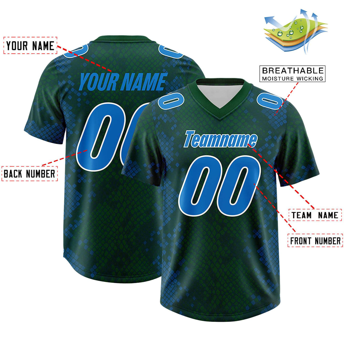 Custom Green Personalized Snakeskin Graffiti Pattern Authentic American Football Jersey