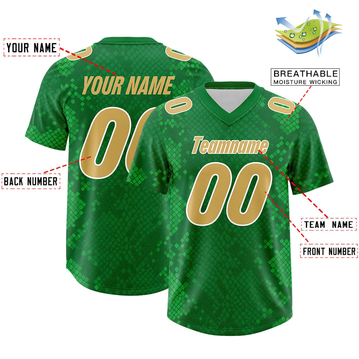 Custom Kelly Green Personalized Snakeskin Graffiti Pattern Authentic American Football Jersey