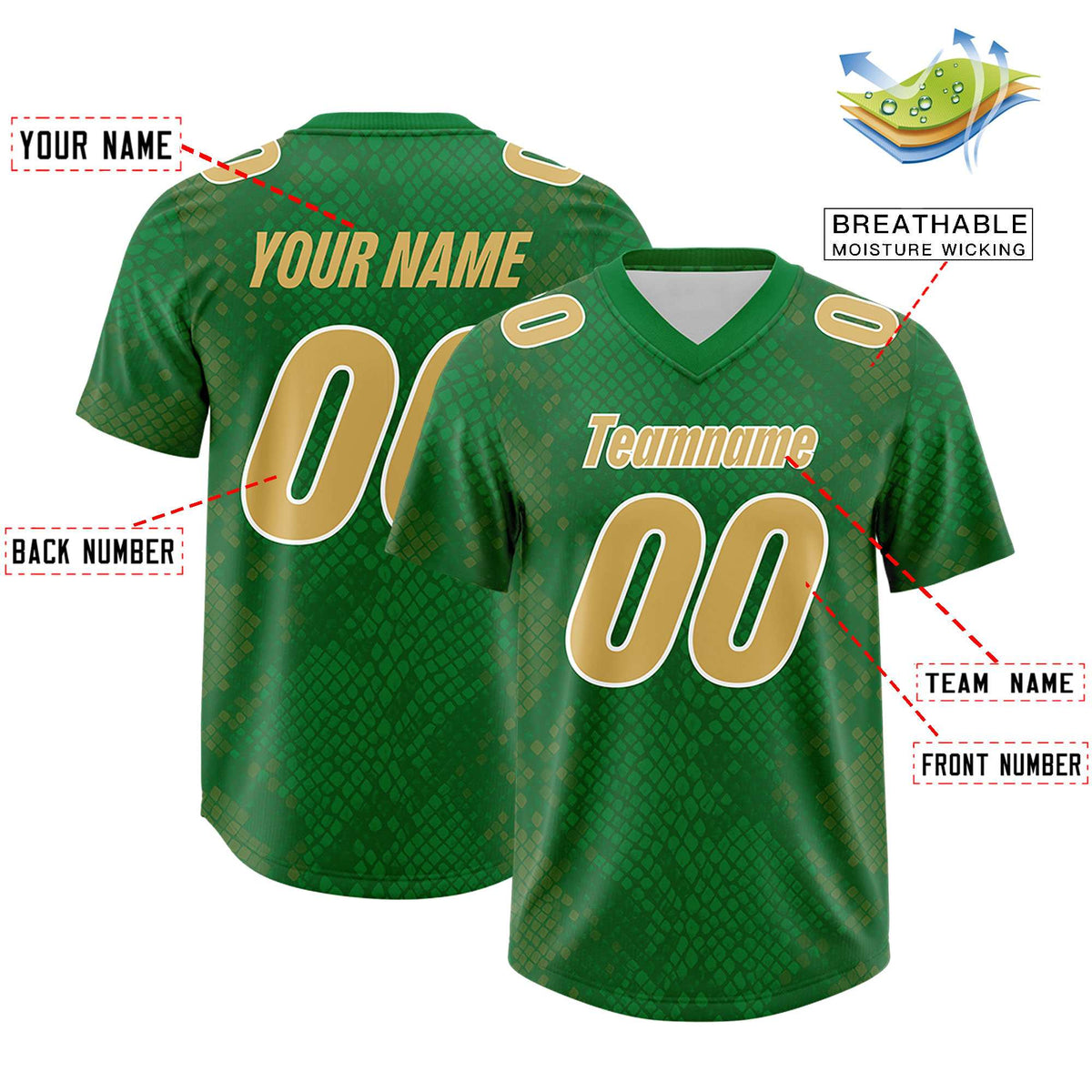 Custom Kelly Green Personalized Snakeskin Graffiti Pattern Authentic American Football Jersey