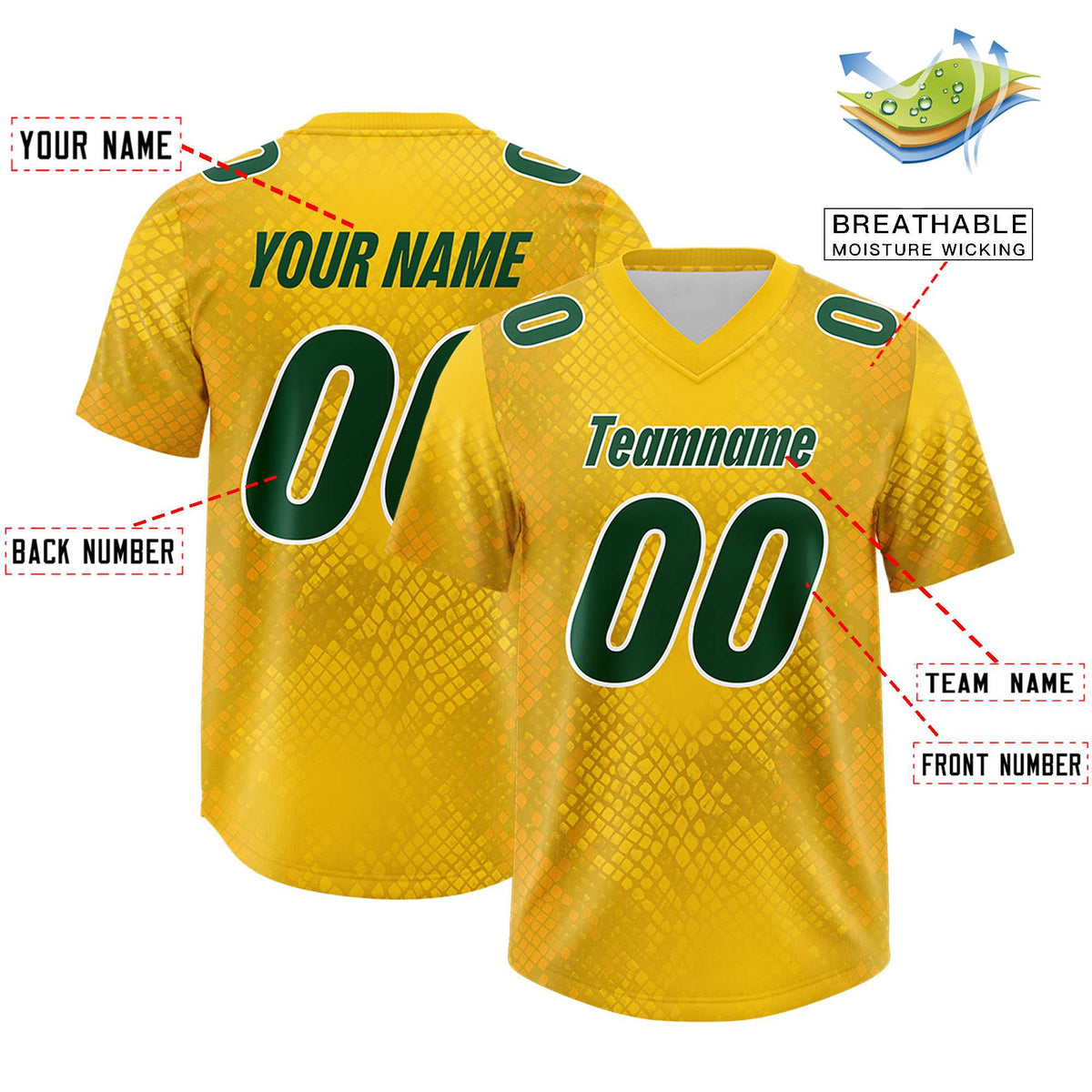 Custom Gold Personalized Snakeskin Graffiti Pattern Authentic American Football Jersey