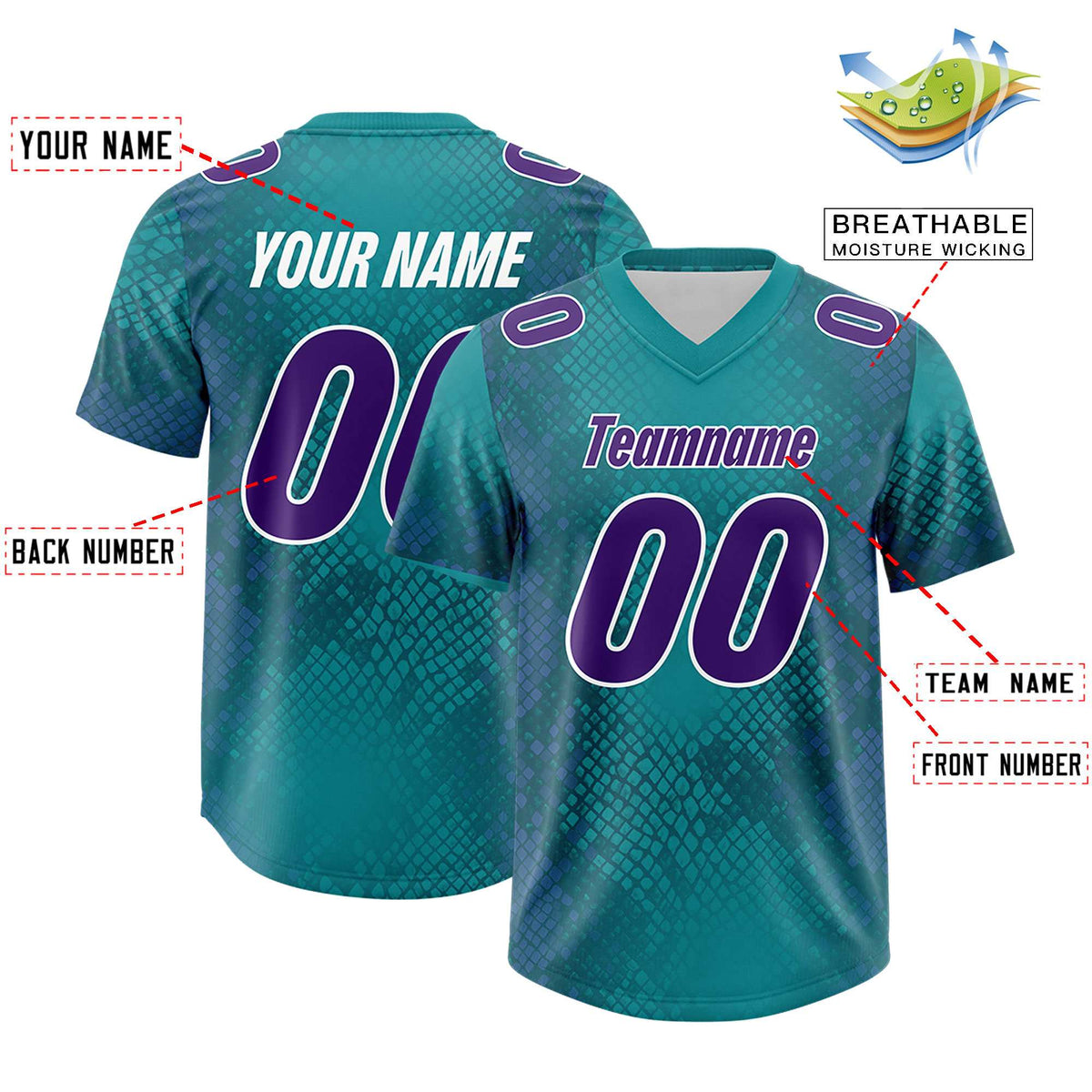 Custom Aqua Personalized Snakeskin Graffiti Pattern Authentic American Football Jersey