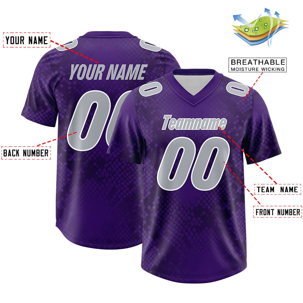 Custom Purple Personalized Snakeskin Graffiti Pattern Authentic American Football Jersey