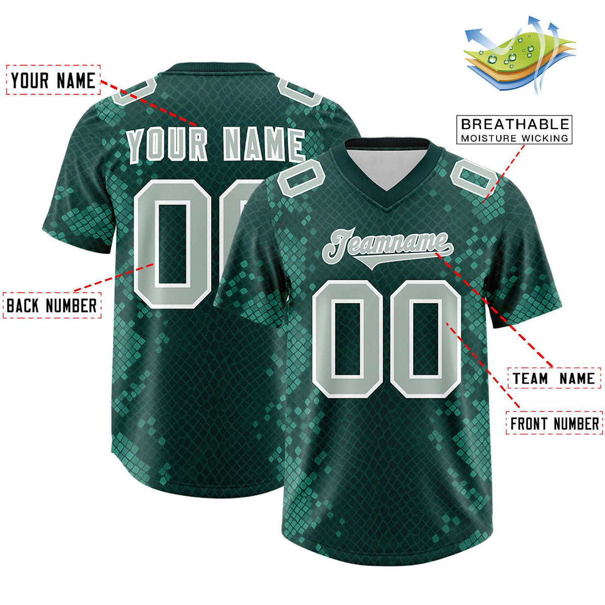 Custom Midnight Green Personalized Snakeskin Graffiti Pattern Authentic American Football Jersey