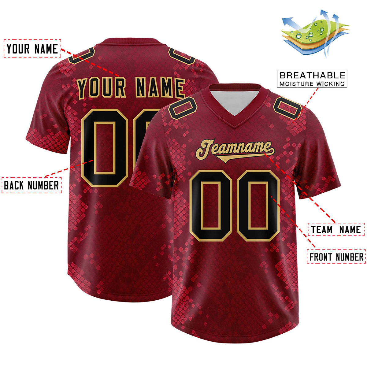 Custom Crimson Personalized Snakeskin Graffiti Pattern Authentic American Football Jersey