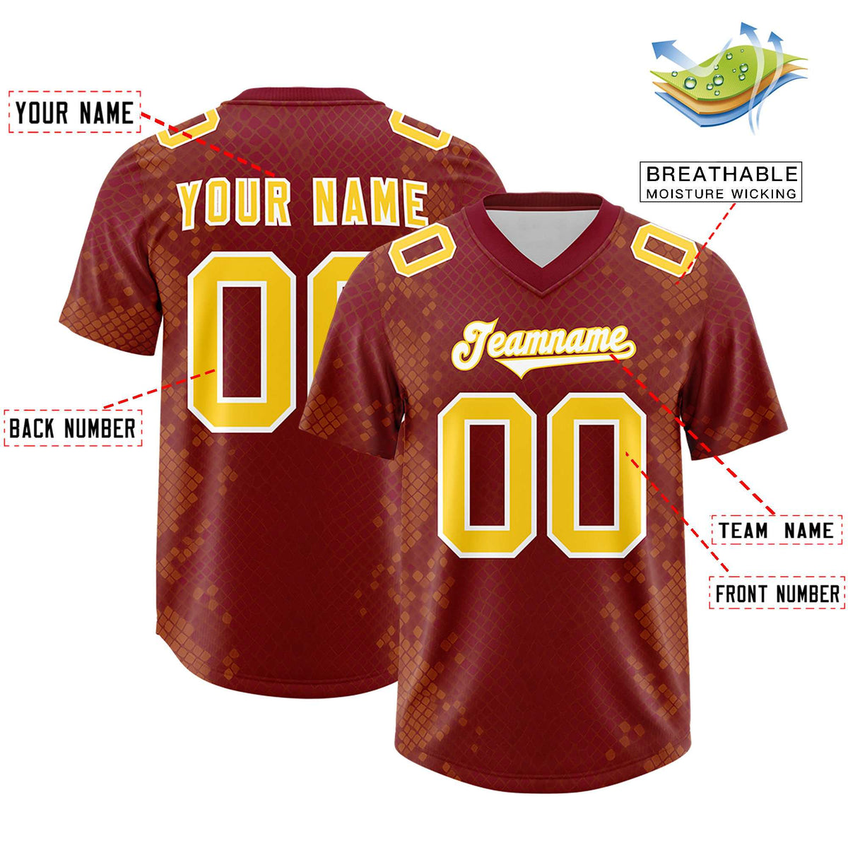 Custom Crimson Personalized Snakeskin Graffiti Pattern Authentic American Football Jersey