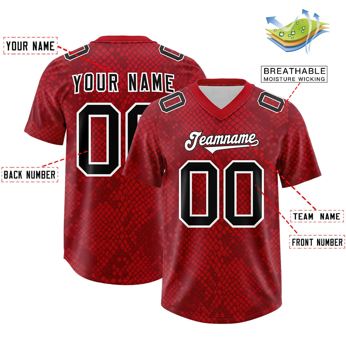 Custom Red Personalized Snakeskin Graffiti Pattern Authentic American Football Jersey
