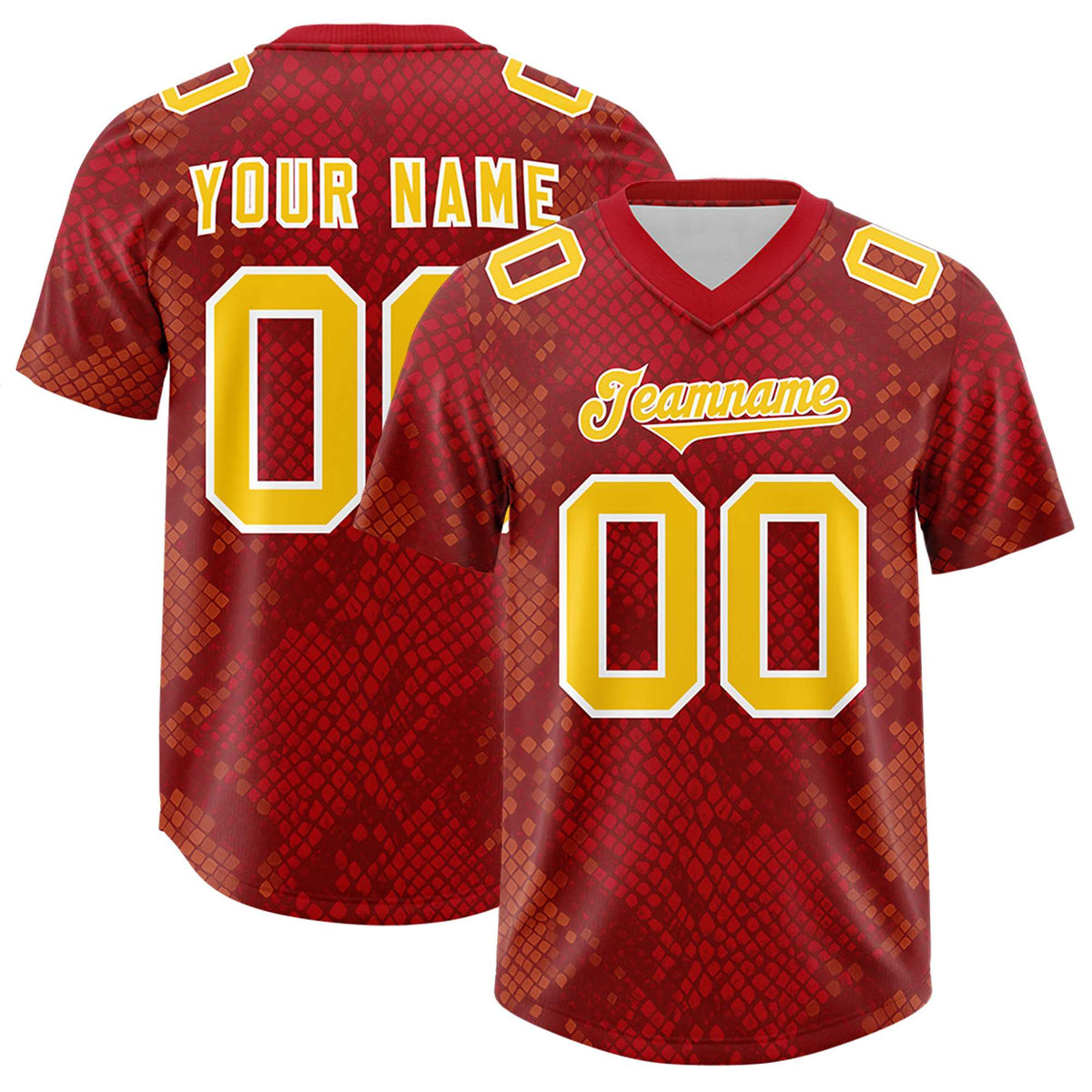 Custom Red Personalized Snakeskin Graffiti Pattern Authentic American Football Jersey