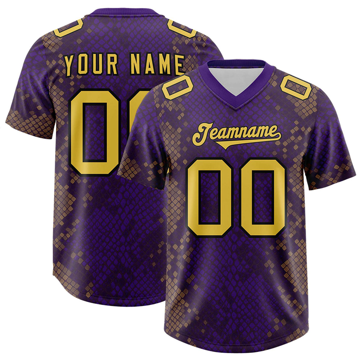 Custom Purple Personalized Snakeskin Graffiti Pattern Authentic American Football Jersey