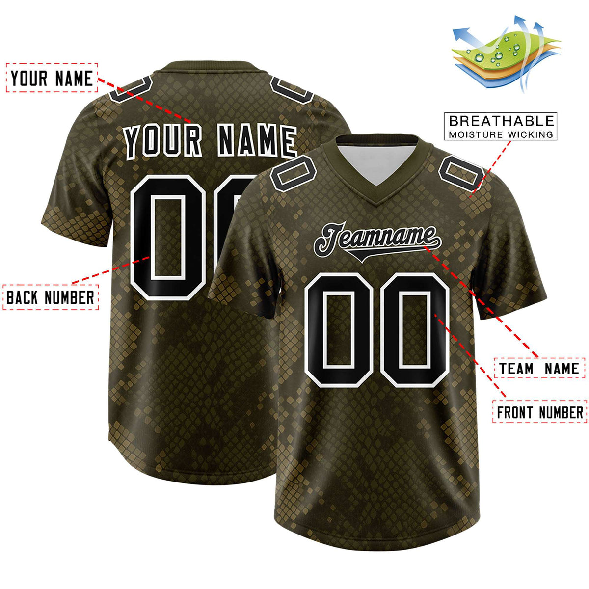 Custom Olive Personalized Snakeskin Graffiti Pattern Authentic American Football Jersey