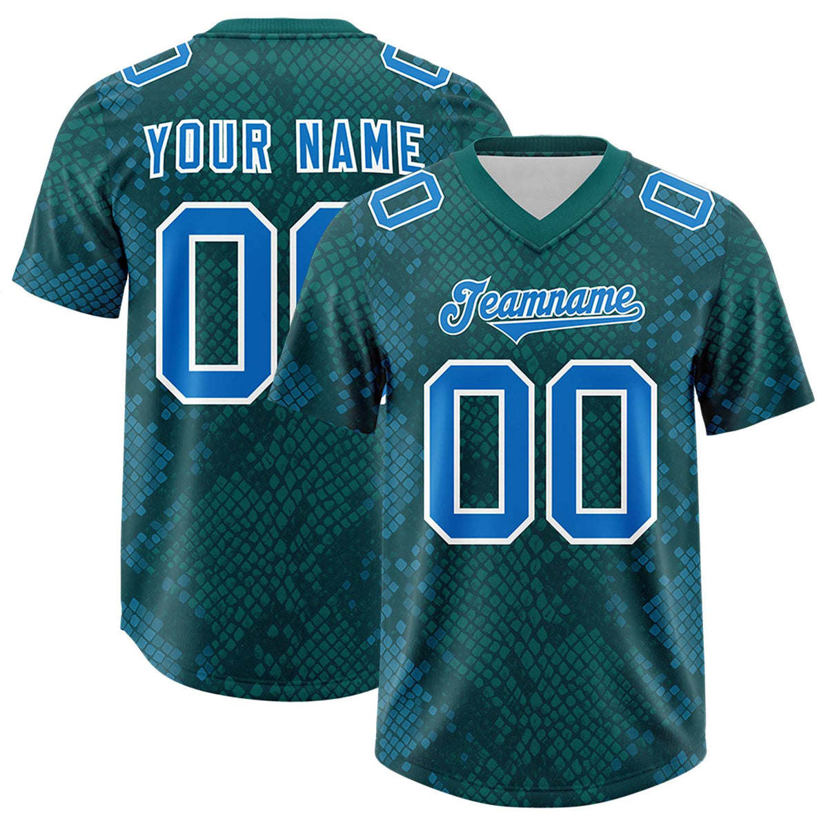 Custom Aqua Personalized Snakeskin Graffiti Pattern Authentic American Football Jersey