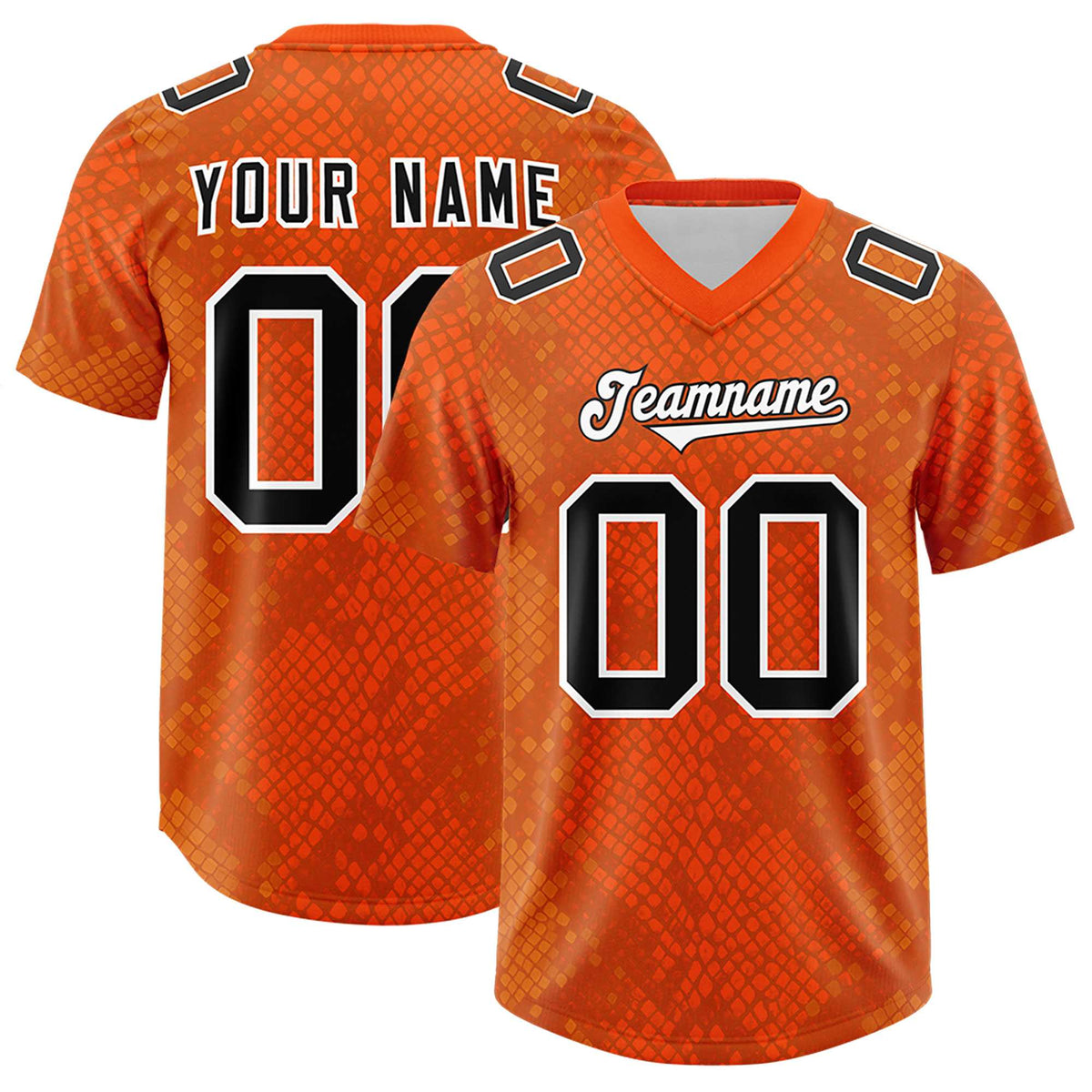 Custom Orange Personalized Snakeskin Graffiti Pattern Authentic American Football Jersey