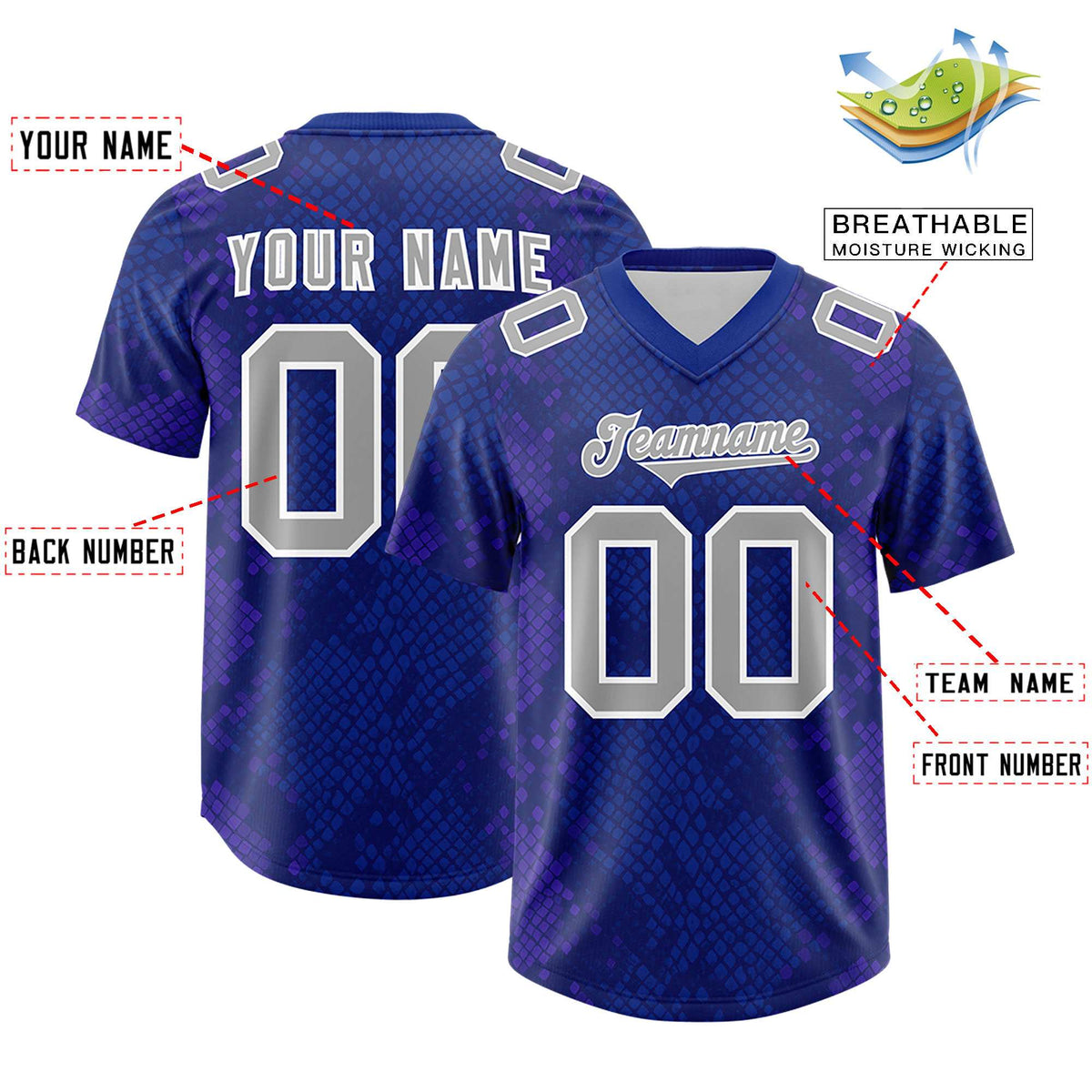 Custom Royal Personalized Snakeskin Graffiti Pattern Authentic American Football Jersey