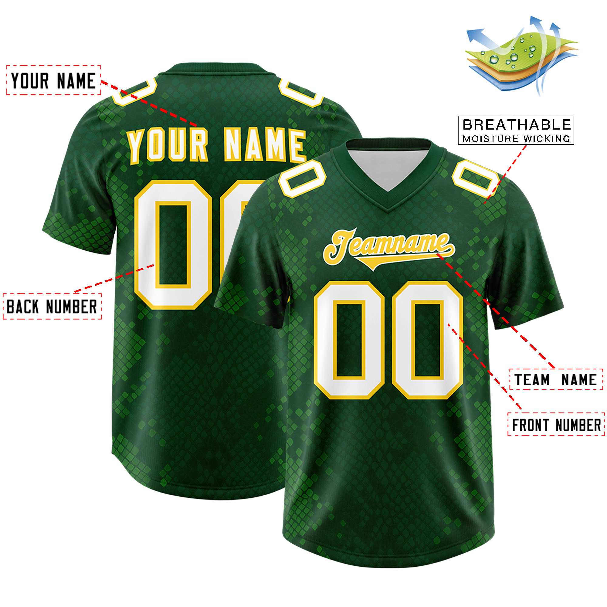 Custom Green Personalized Snakeskin Graffiti Pattern Authentic American Football Jersey