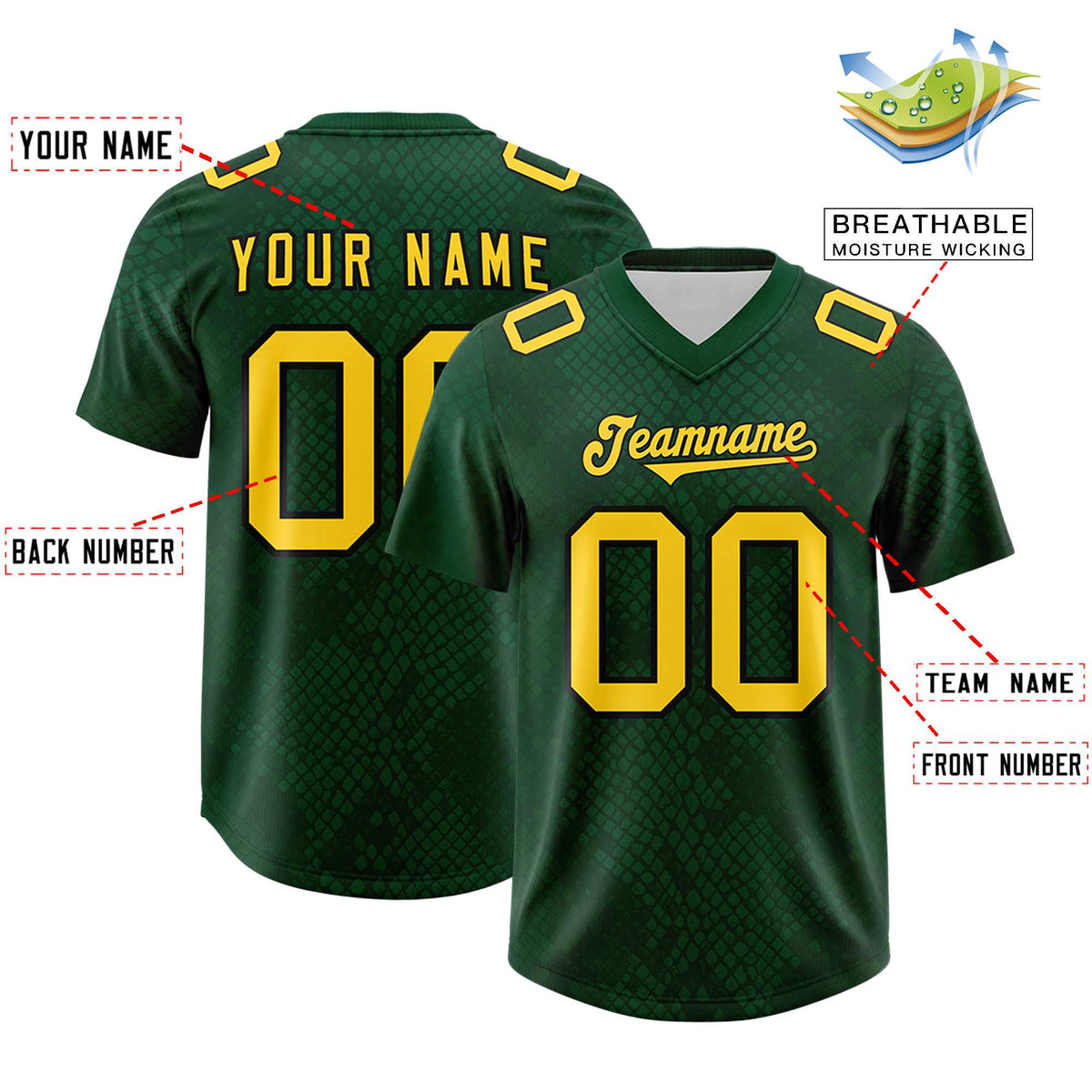 Custom Green Personalized Snakeskin Graffiti Pattern Authentic American Football Jersey