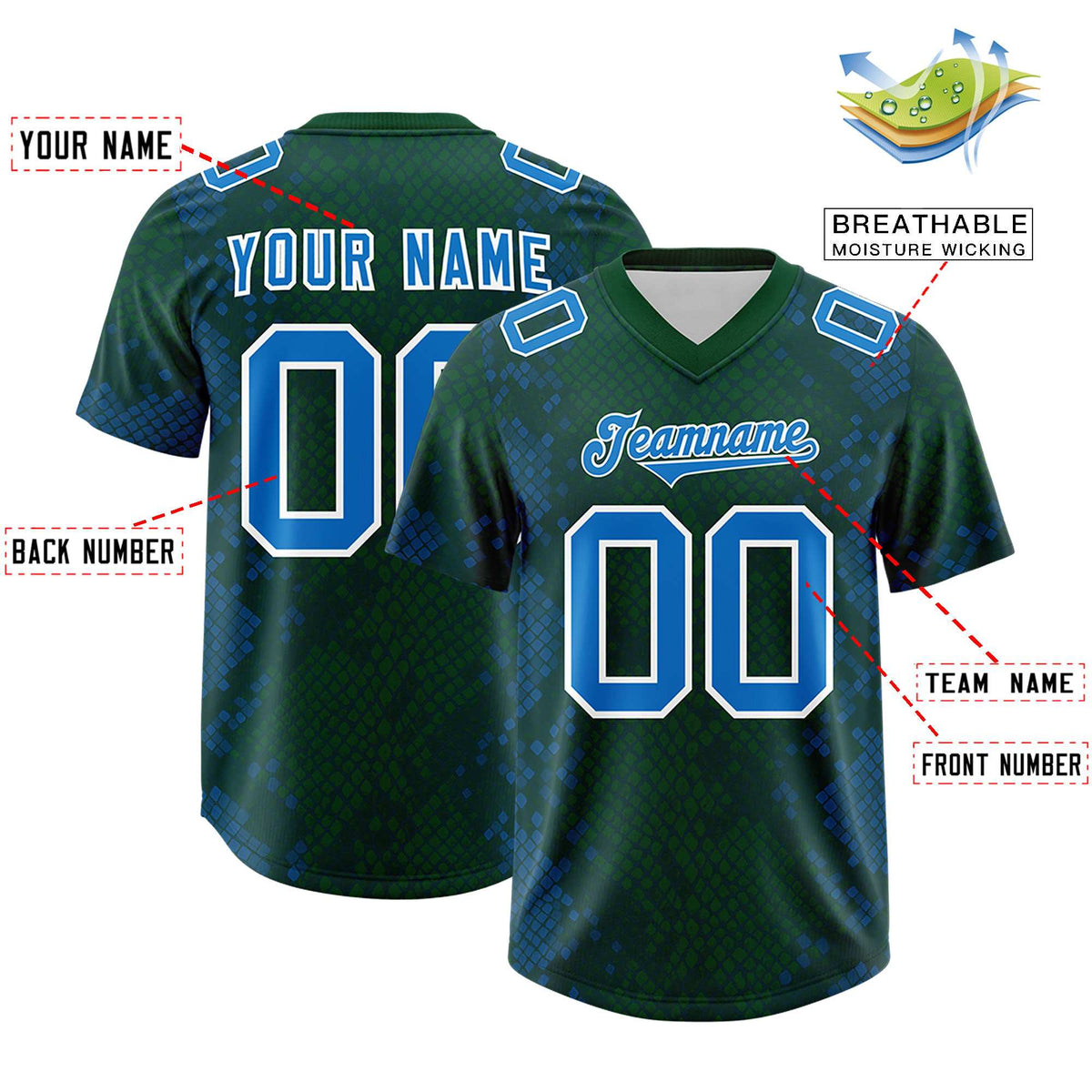 Custom Green Personalized Snakeskin Graffiti Pattern Authentic American Football Jersey