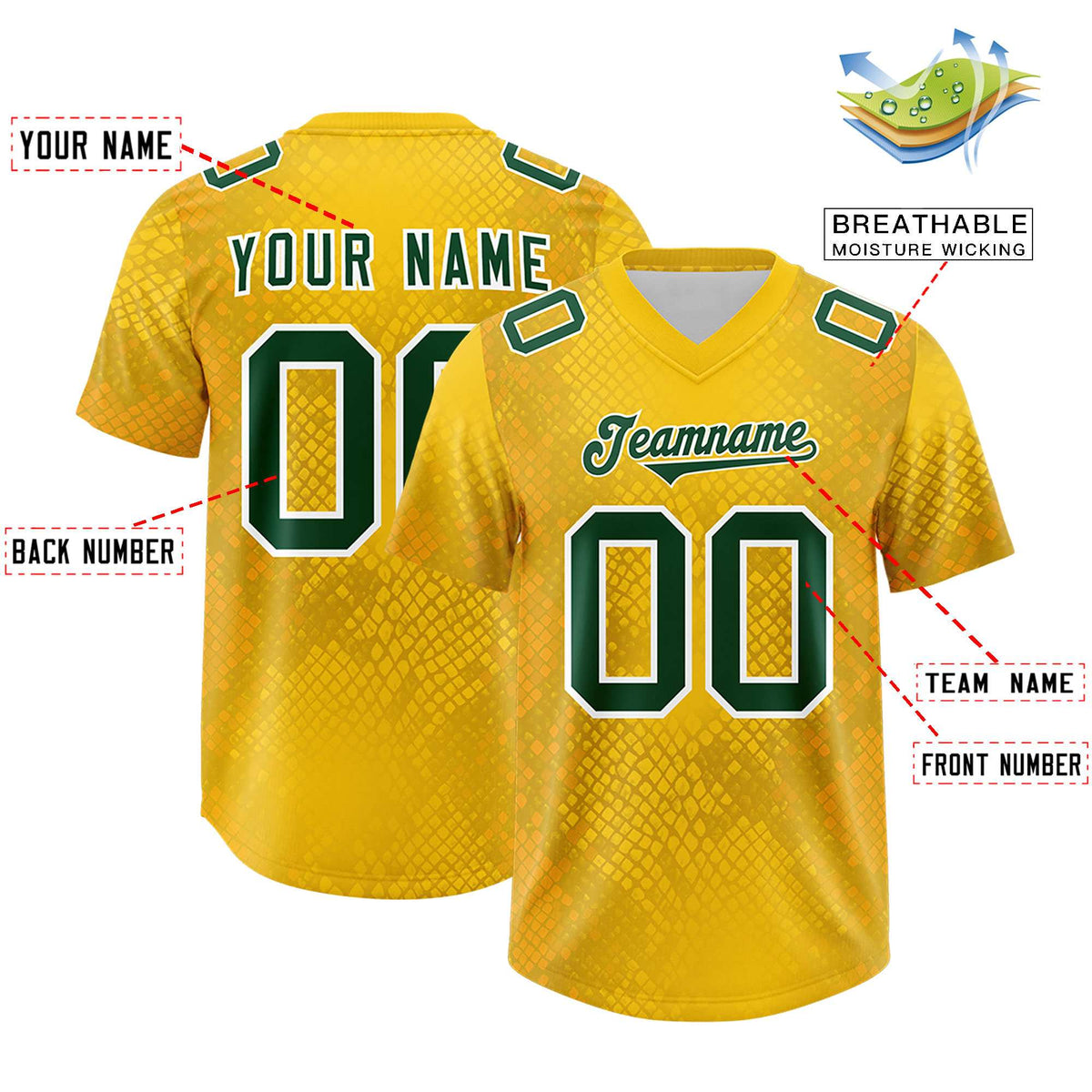 Custom Gold Personalized Snakeskin Graffiti Pattern Authentic American Football Jersey