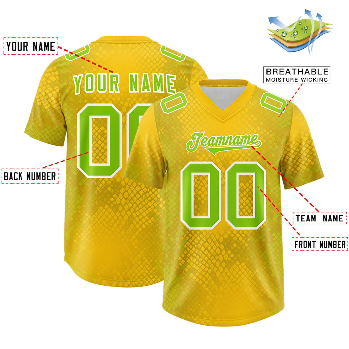 Custom Gold Personalized Snakeskin Graffiti Pattern Authentic American Football Jersey