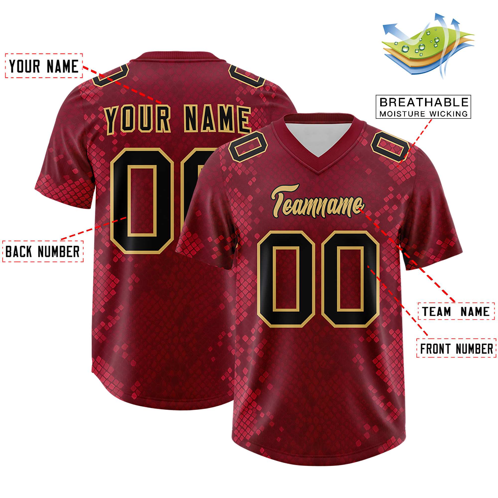Custom Crimson Personalized Snakeskin Graffiti Pattern Authentic American Football Jersey