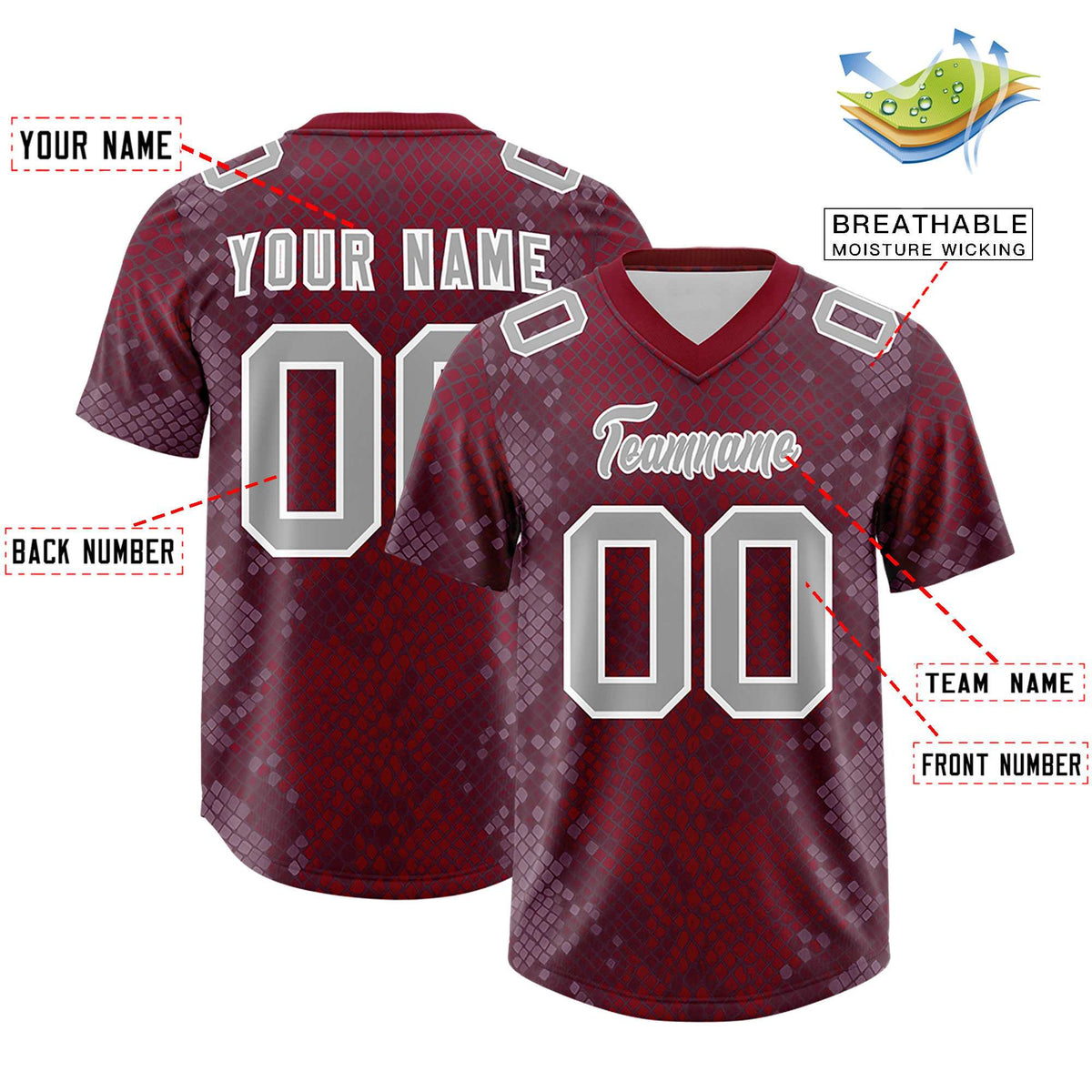 Custom Crimson Personalized Snakeskin Graffiti Pattern Authentic American Football Jersey