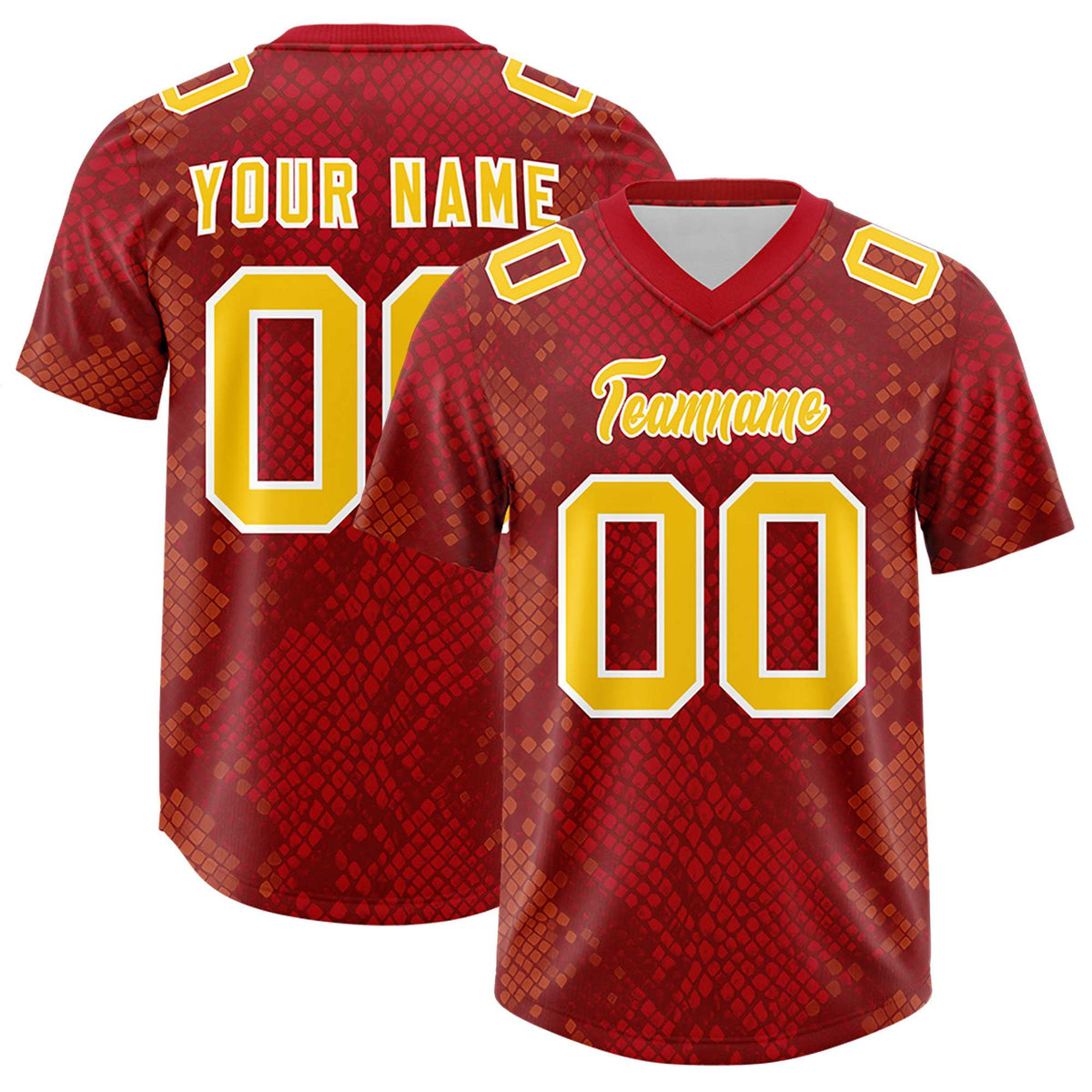 Custom Red Personalized Snakeskin Graffiti Pattern Authentic American Football Jersey