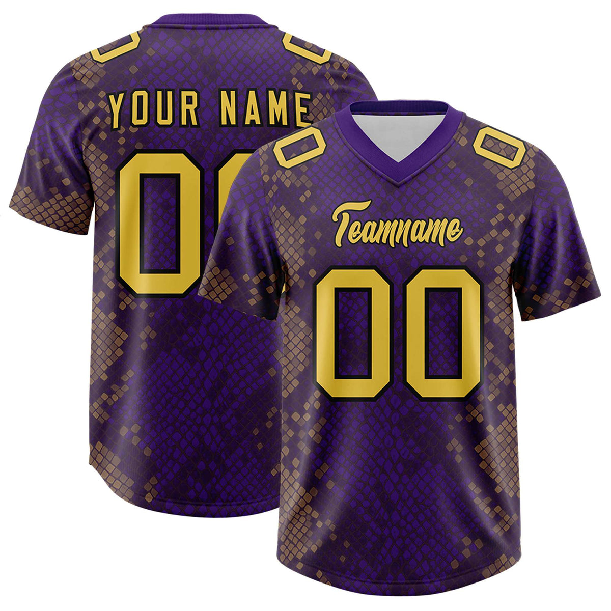 Custom Purple Personalized Snakeskin Graffiti Pattern Authentic American Football Jersey