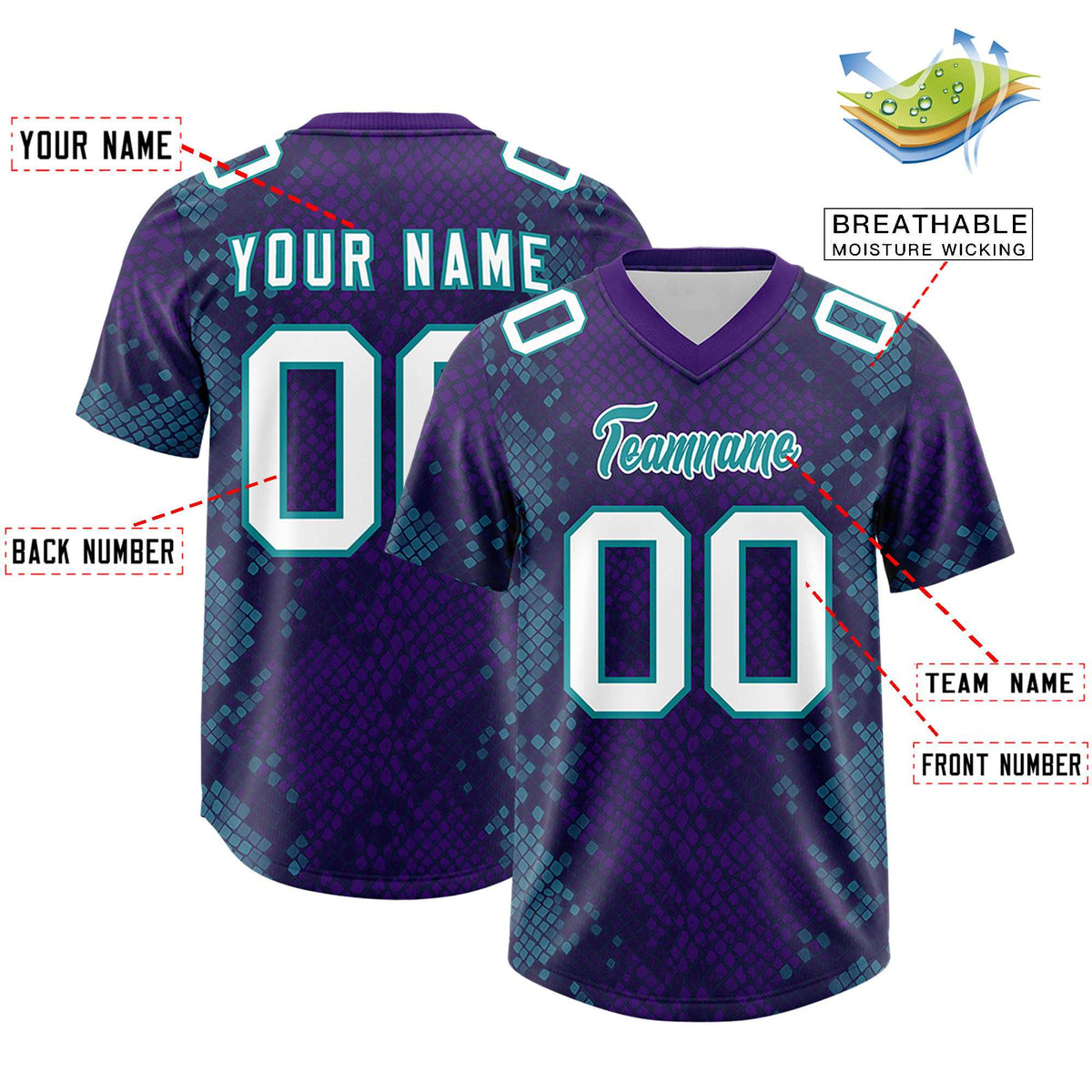 Custom Purple Personalized Snakeskin Graffiti Pattern Authentic American Football Jersey