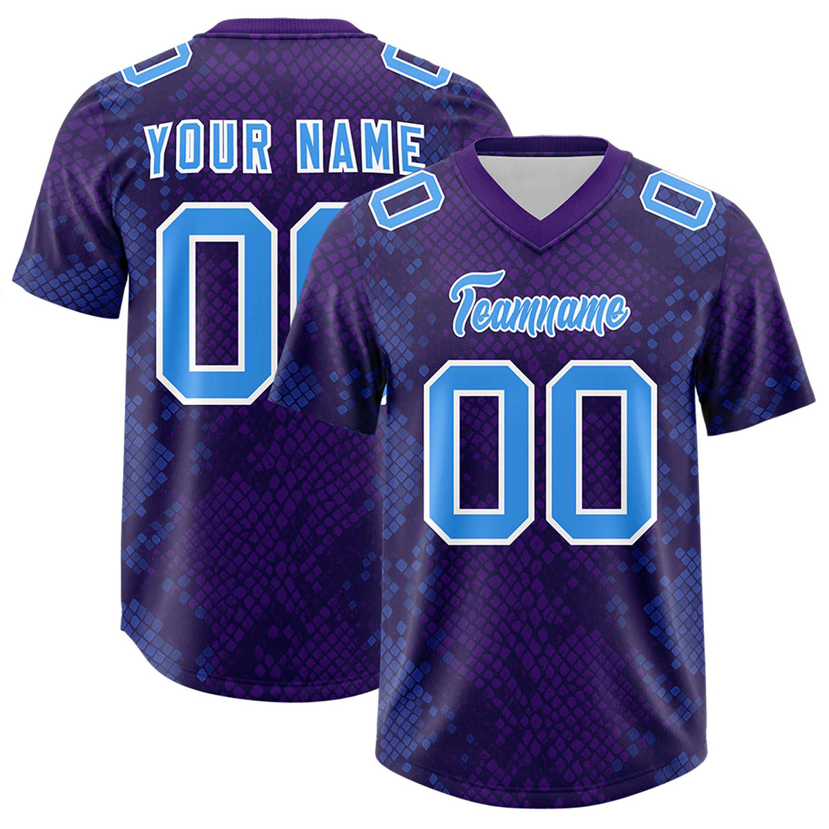 Custom Purple Personalized Snakeskin Graffiti Pattern Authentic American Football Jersey