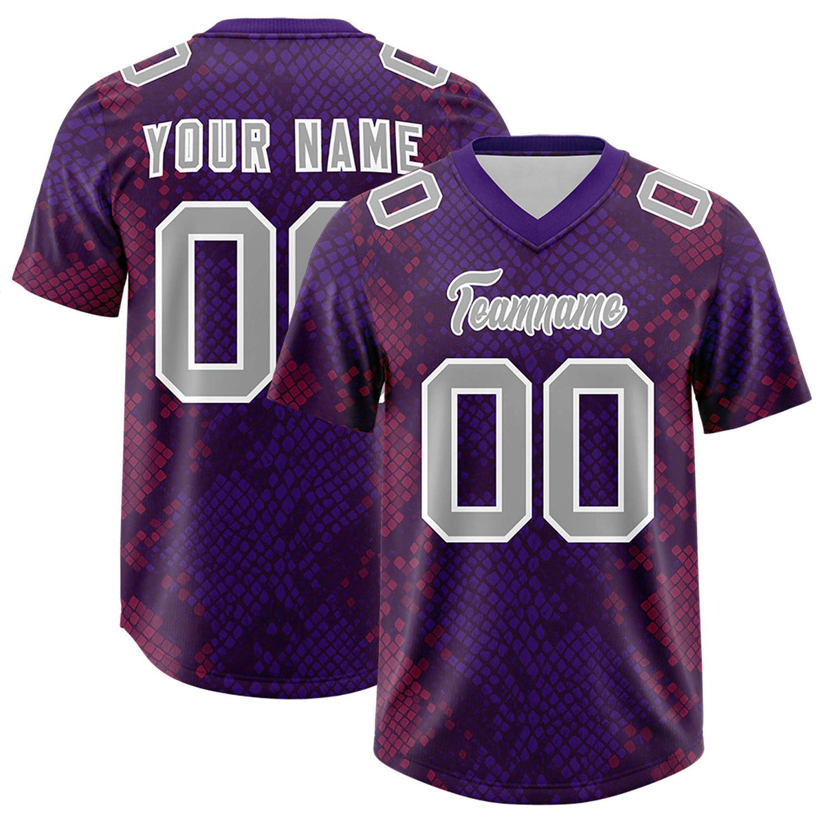 Custom Purple Personalized Snakeskin Graffiti Pattern Authentic American Football Jersey