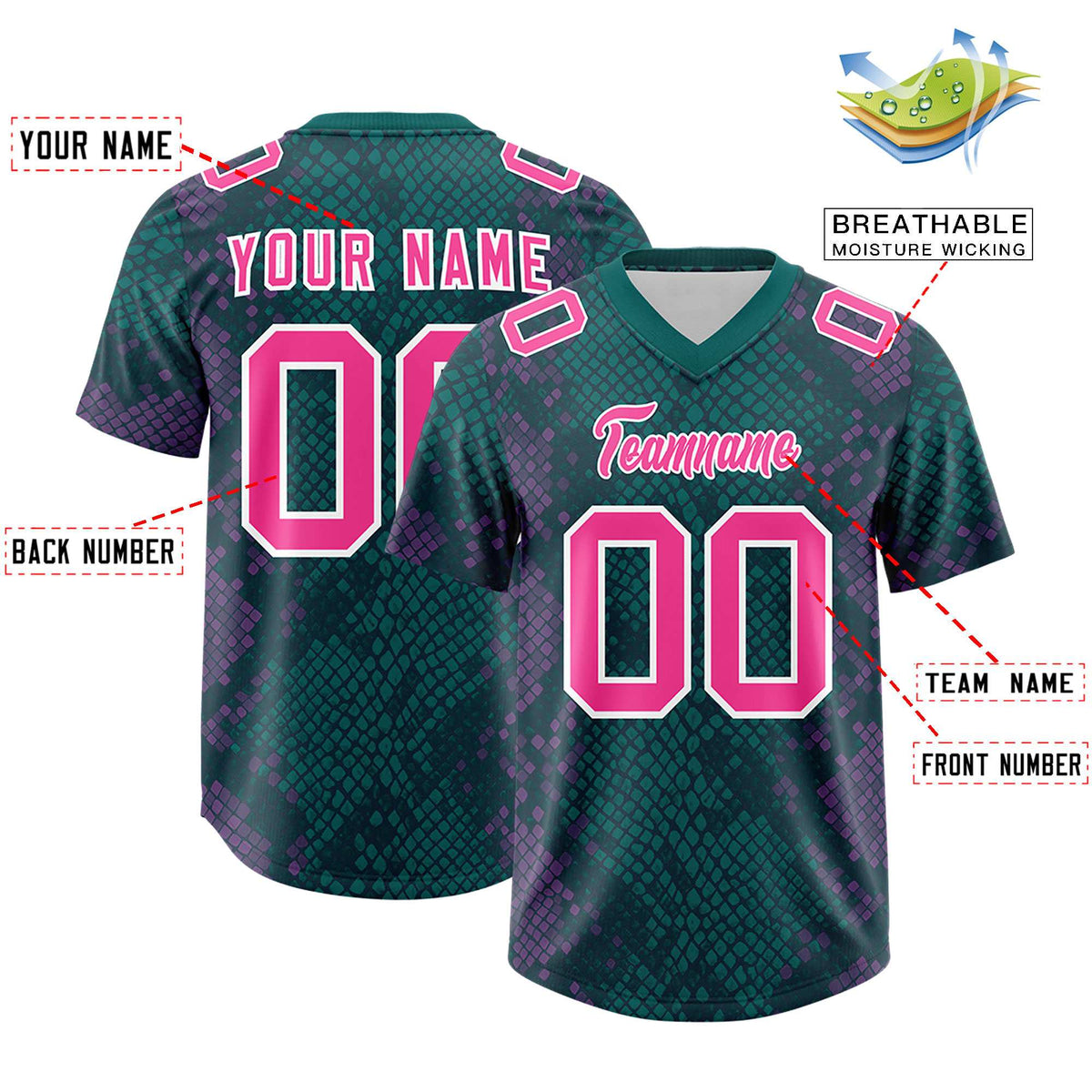 Custom Aqua Personalized Snakeskin Graffiti Pattern Authentic American Football Jersey