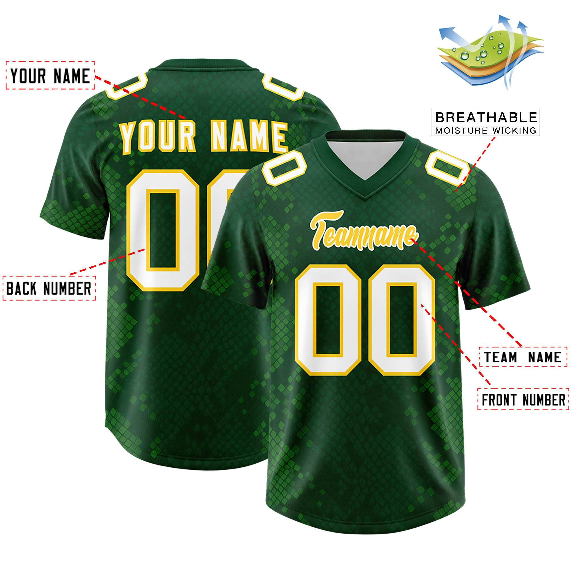 Custom Green Personalized Snakeskin Graffiti Pattern Authentic American Football Jersey