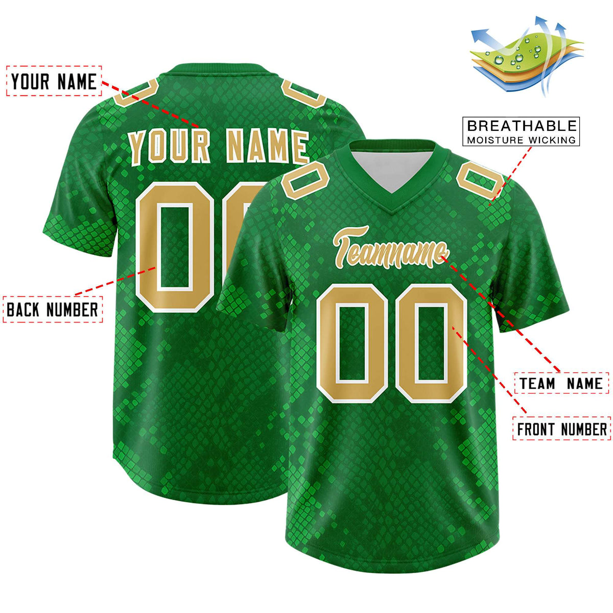 Custom Kelly Green Personalized Snakeskin Graffiti Pattern Authentic American Football Jersey