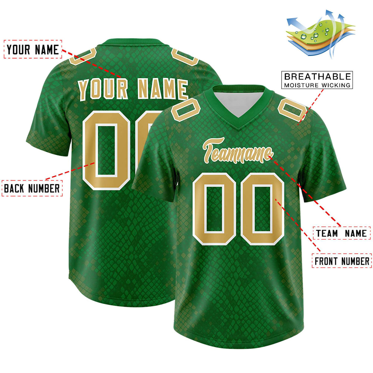 Custom Kelly Green Personalized Snakeskin Graffiti Pattern Authentic American Football Jersey