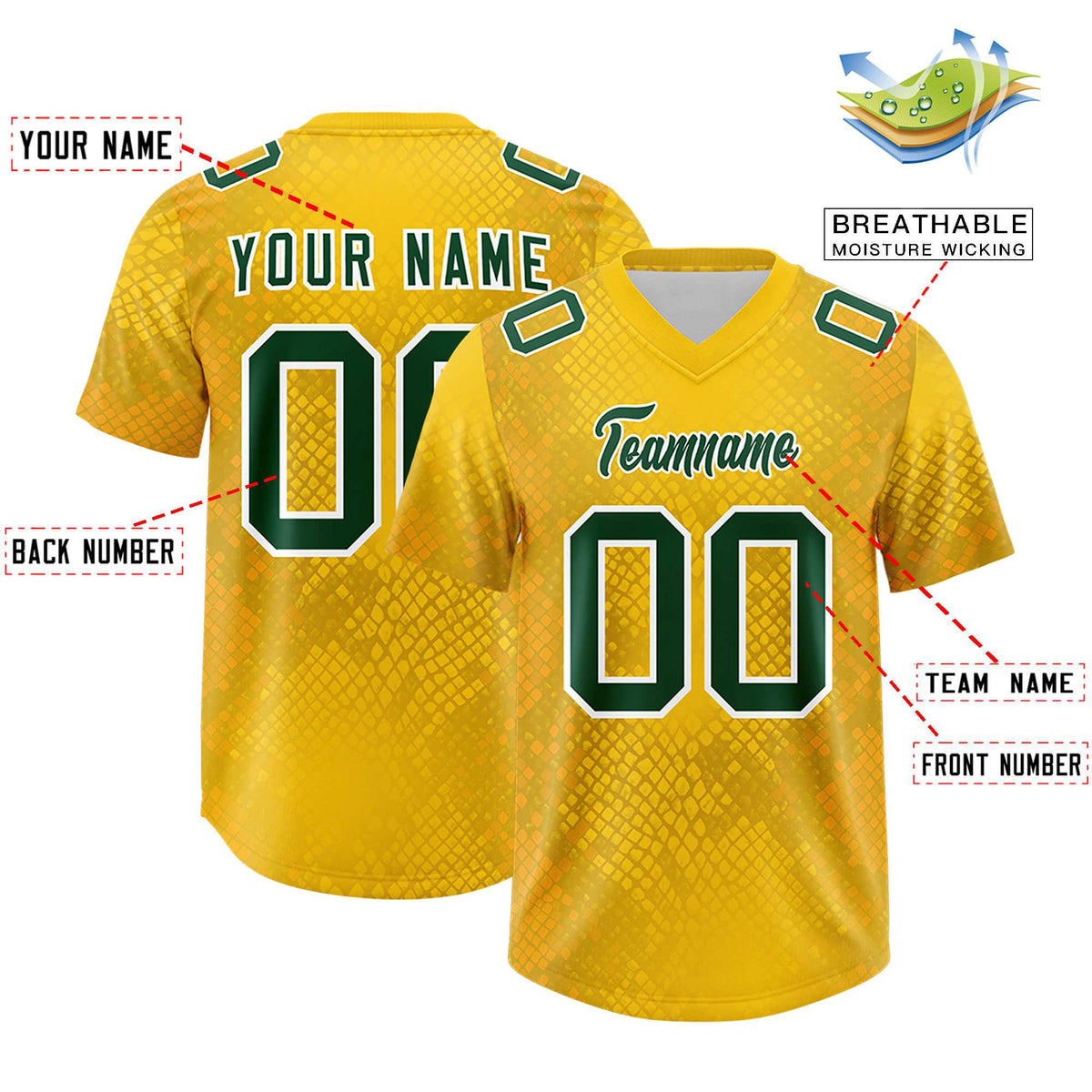Custom Gold Personalized Snakeskin Graffiti Pattern Authentic American Football Jersey