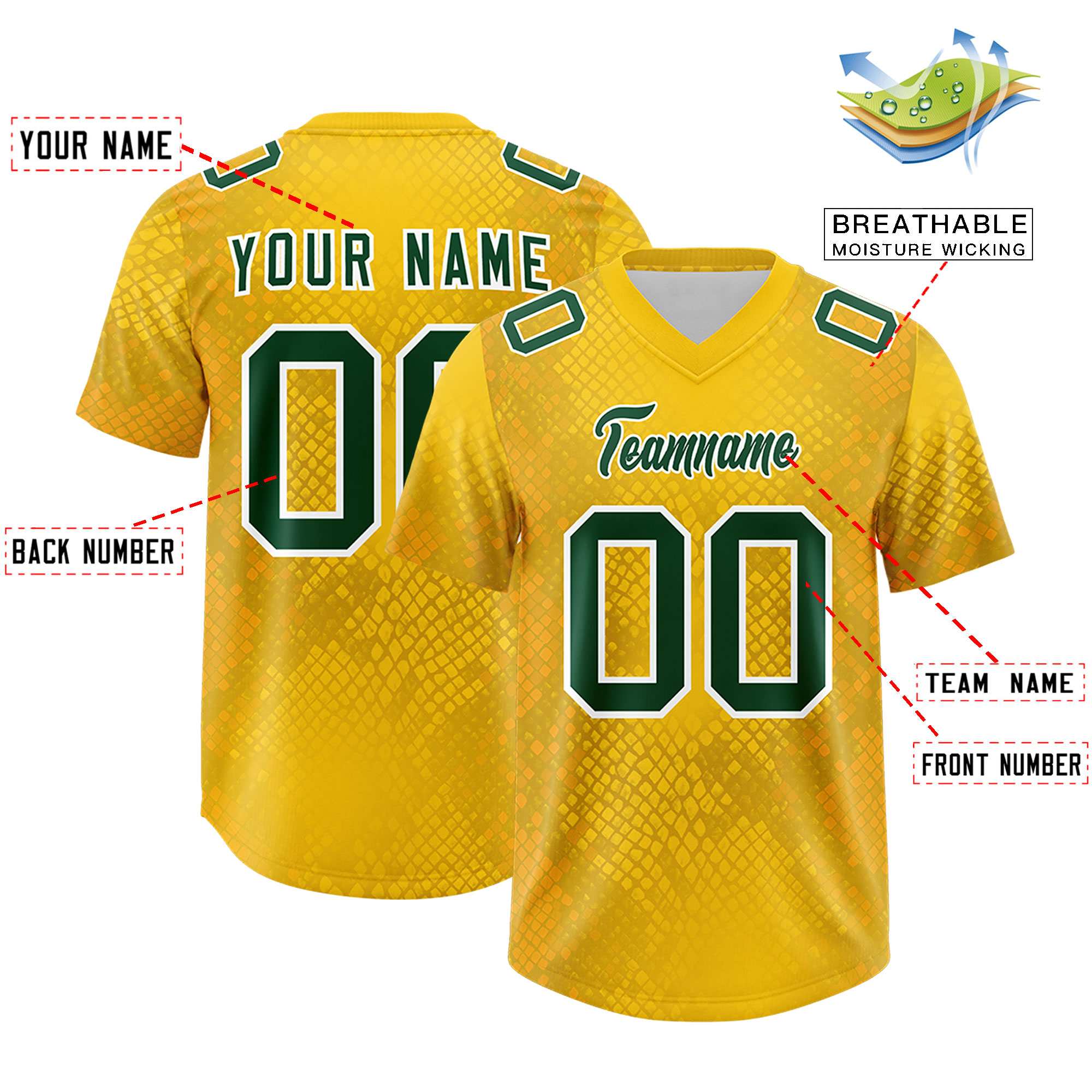 Custom Gold Personalized Snakeskin Graffiti Pattern Authentic American Football Jersey