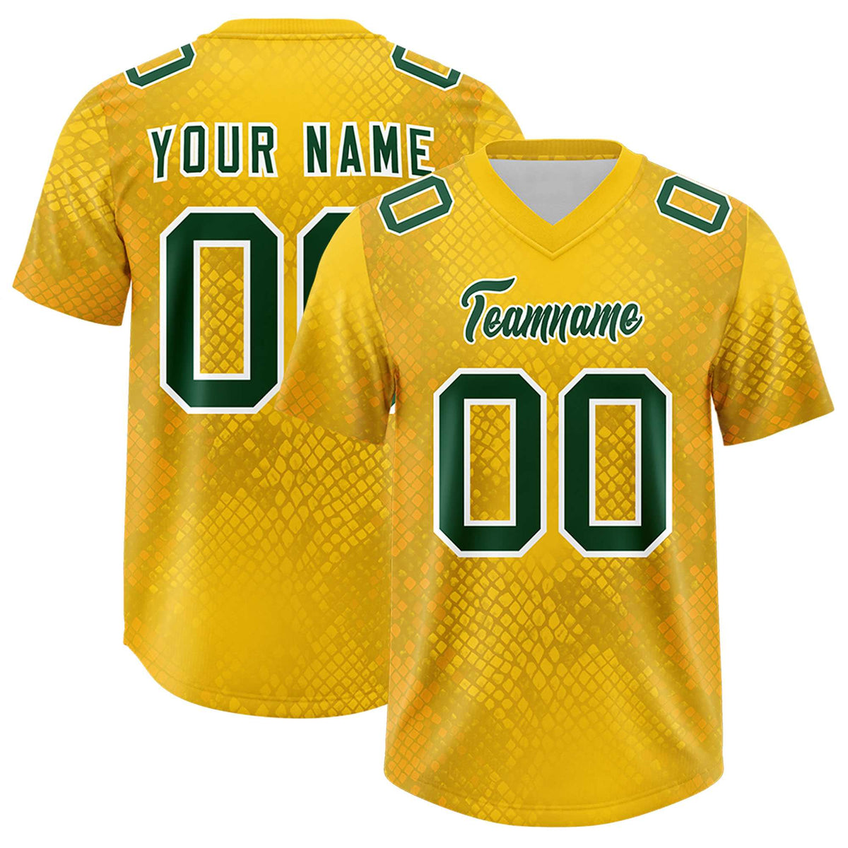 Custom Gold Personalized Snakeskin Graffiti Pattern Authentic American Football Jersey