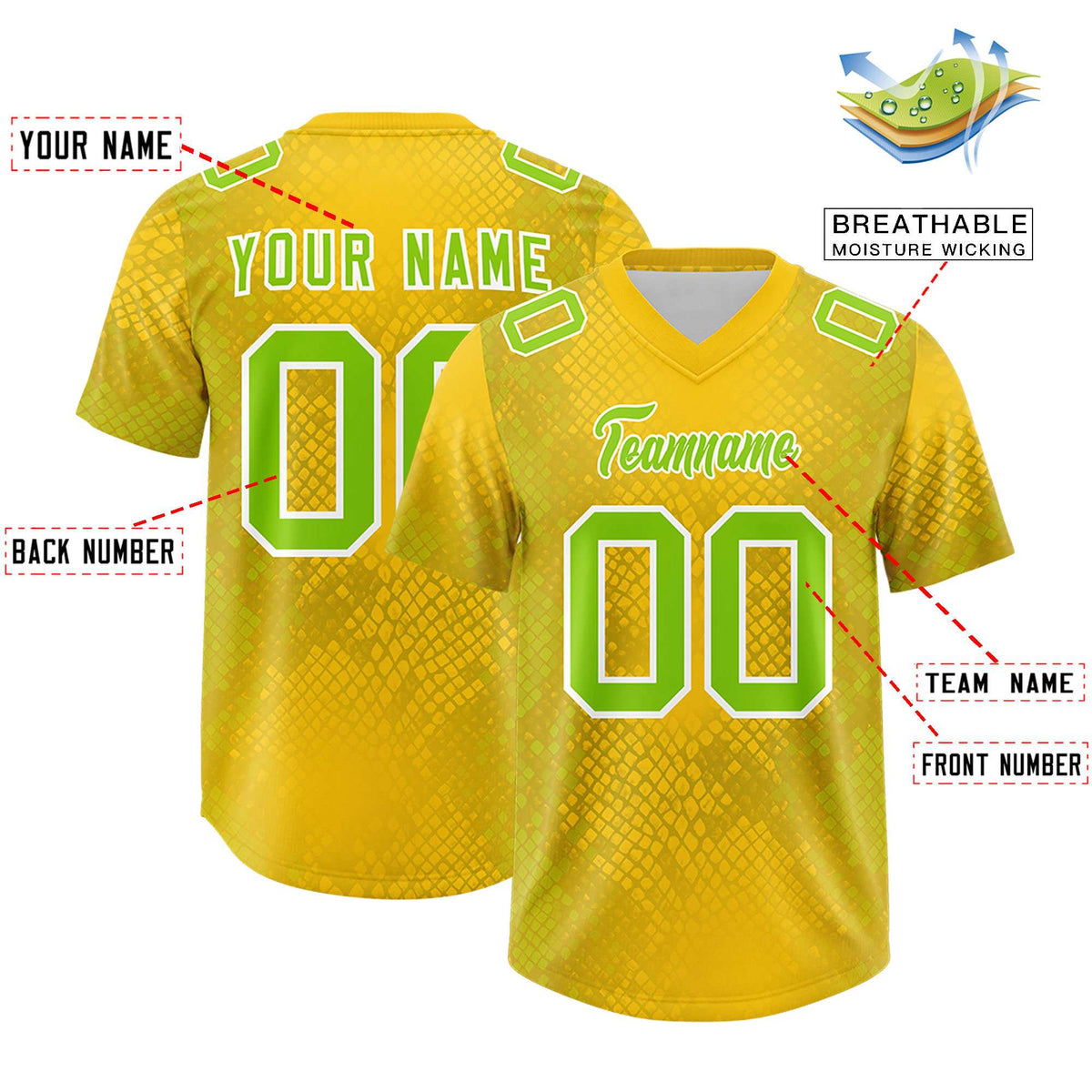 Custom Gold Personalized Snakeskin Graffiti Pattern Authentic American Football Jersey