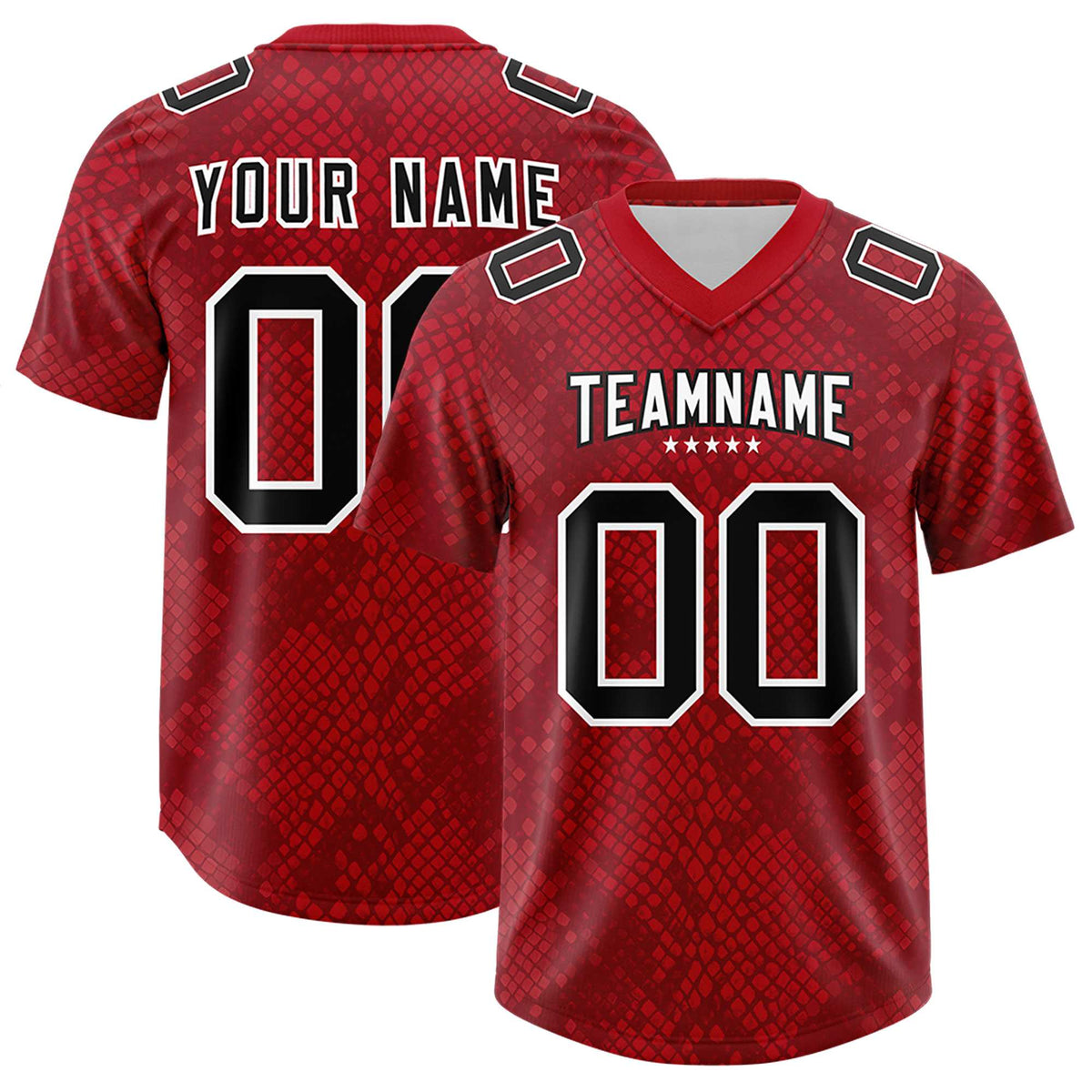 Custom Red Personalized Snakeskin Graffiti Pattern Authentic American Football Jersey
