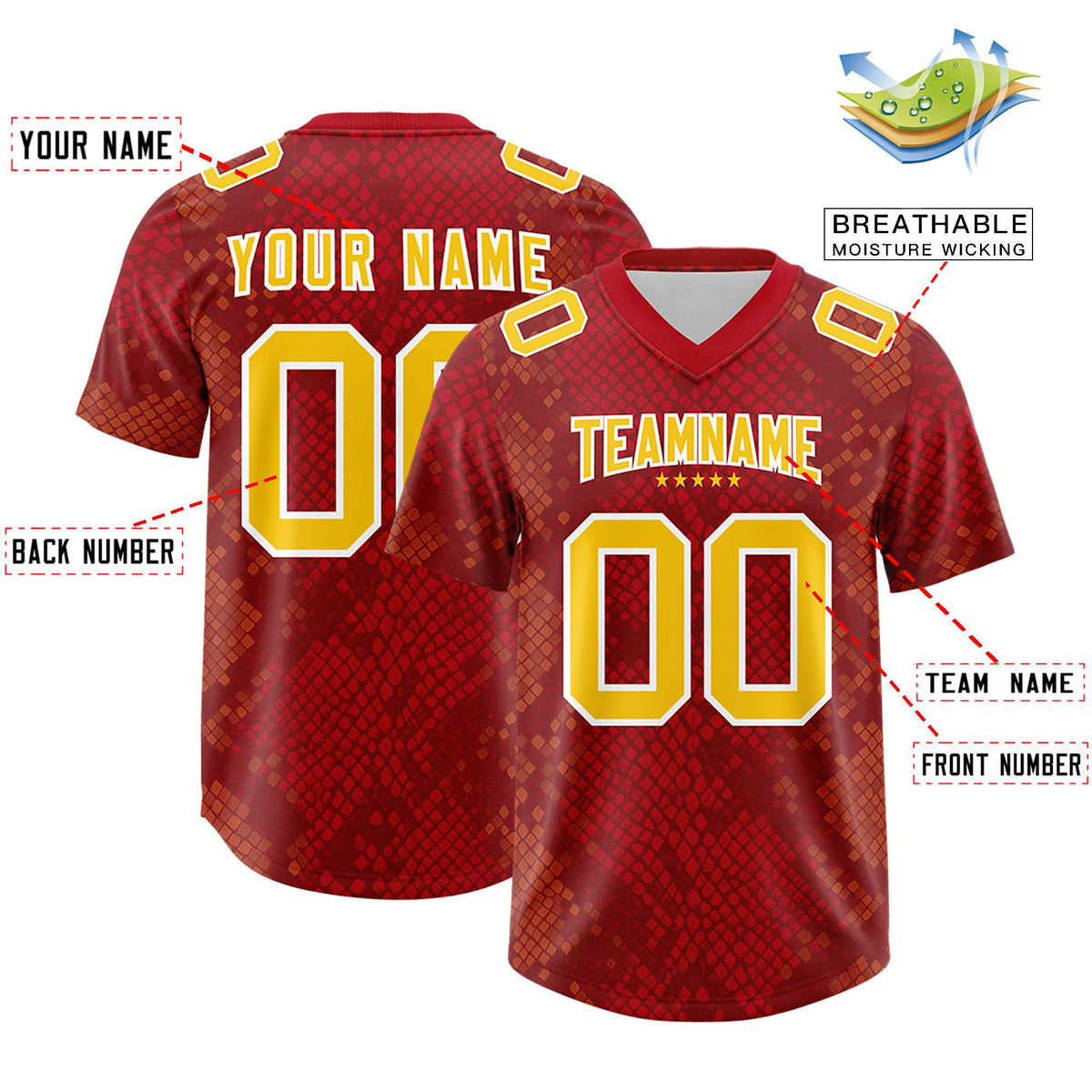Custom Red Personalized Snakeskin Graffiti Pattern Authentic American Football Jersey