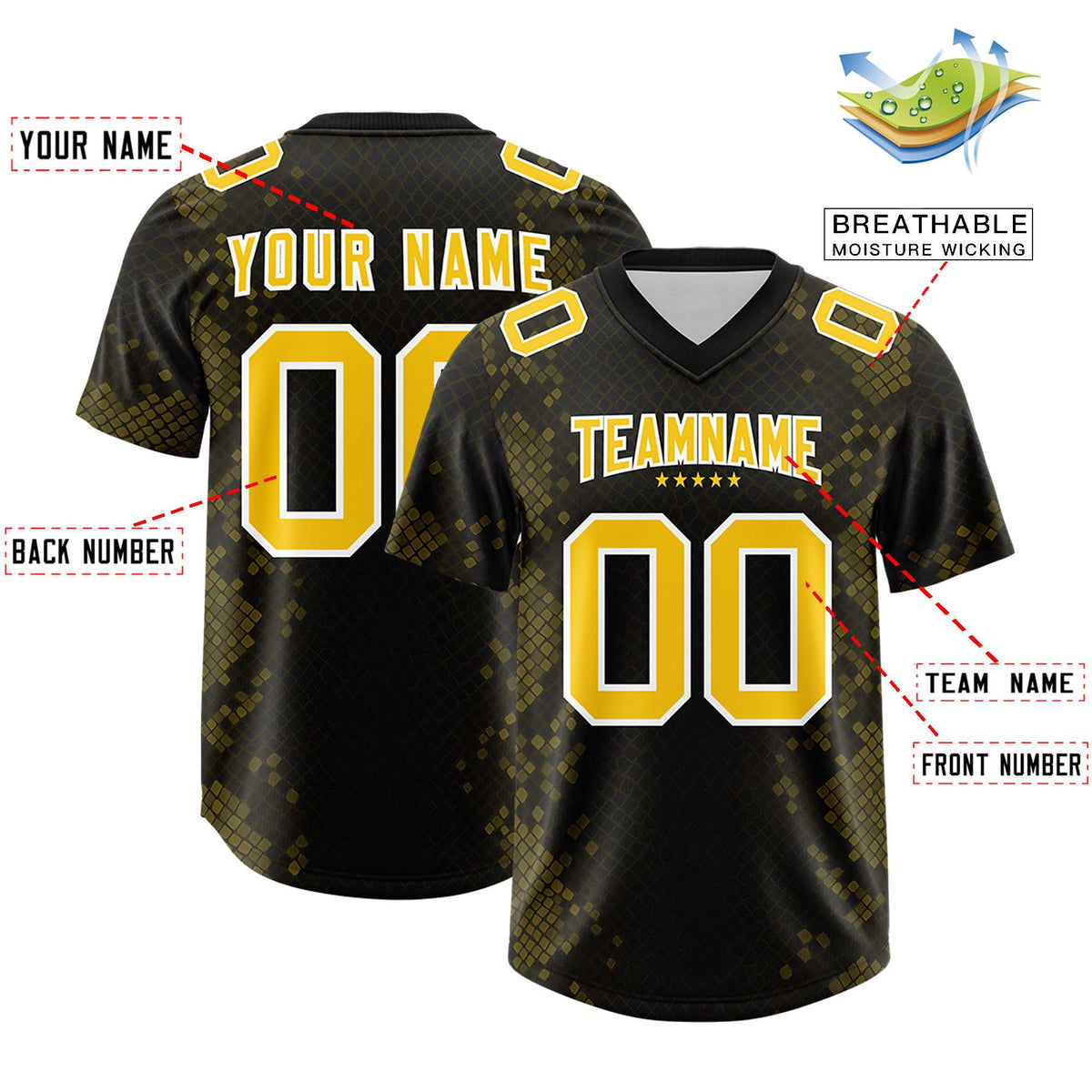 Custom Black Personalized Snakeskin Graffiti Pattern Authentic American Football Jersey