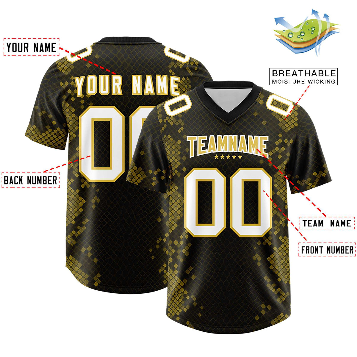 Custom Black Personalized Snakeskin Graffiti Pattern Authentic American Football Jersey